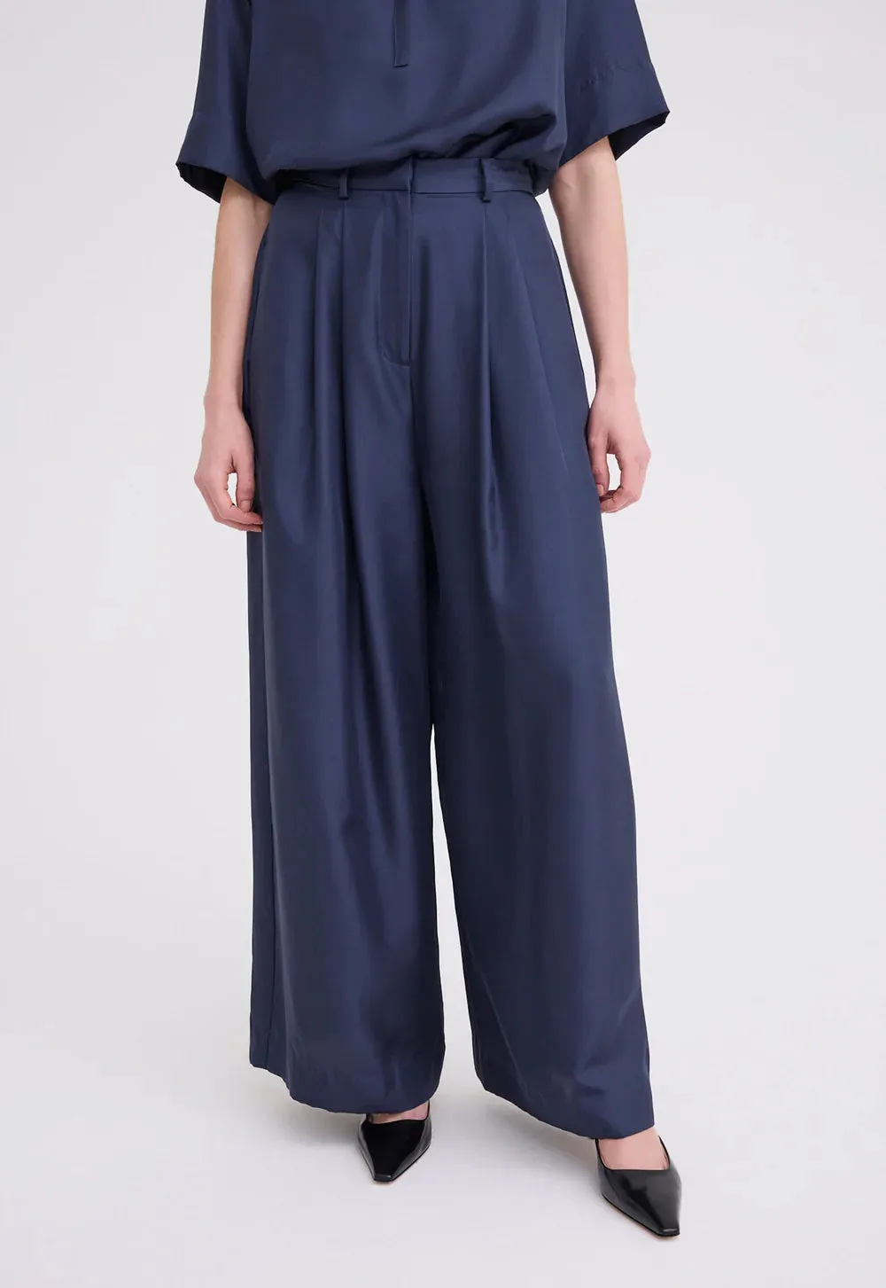 Poirot Silk Twill Pant in Sly Blue