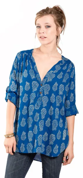 Printed Pineapple Tunic in Cobalt and Cream