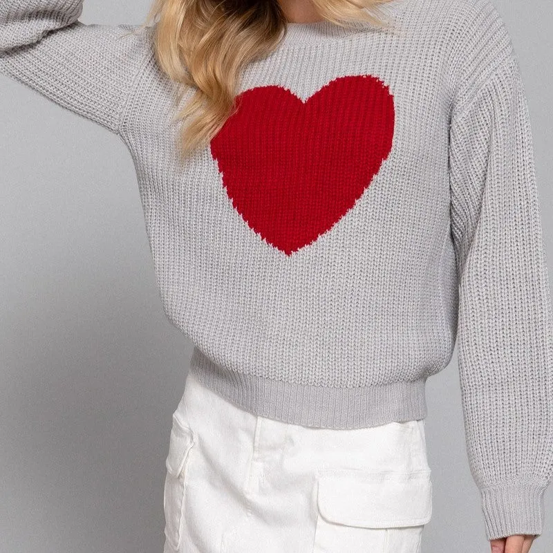 PS, I Love You Sweater in Grey / Red