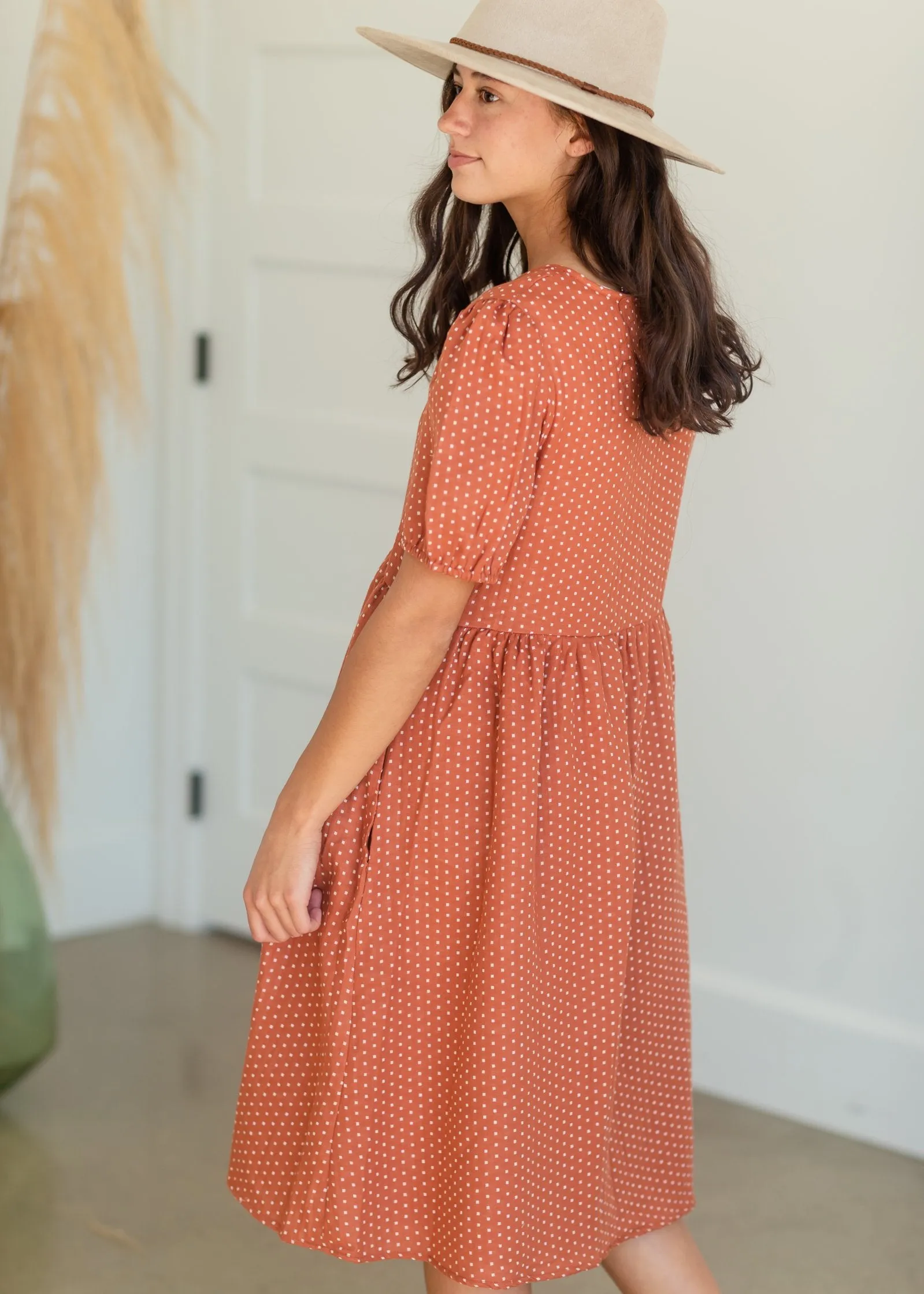 Puff Sleeve Dotted Midi Dress - FINAL SALE