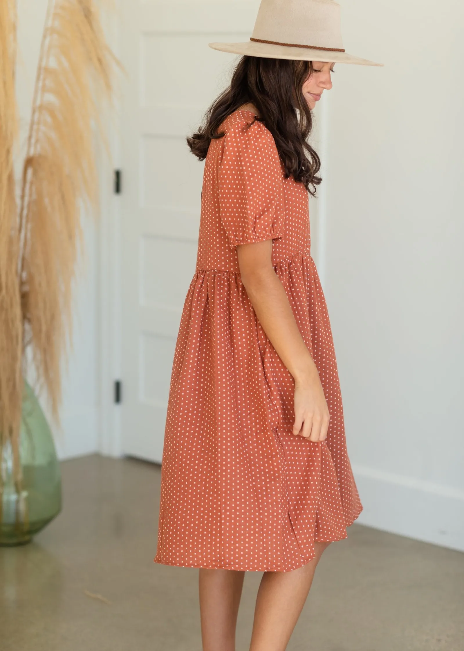 Puff Sleeve Dotted Midi Dress - FINAL SALE