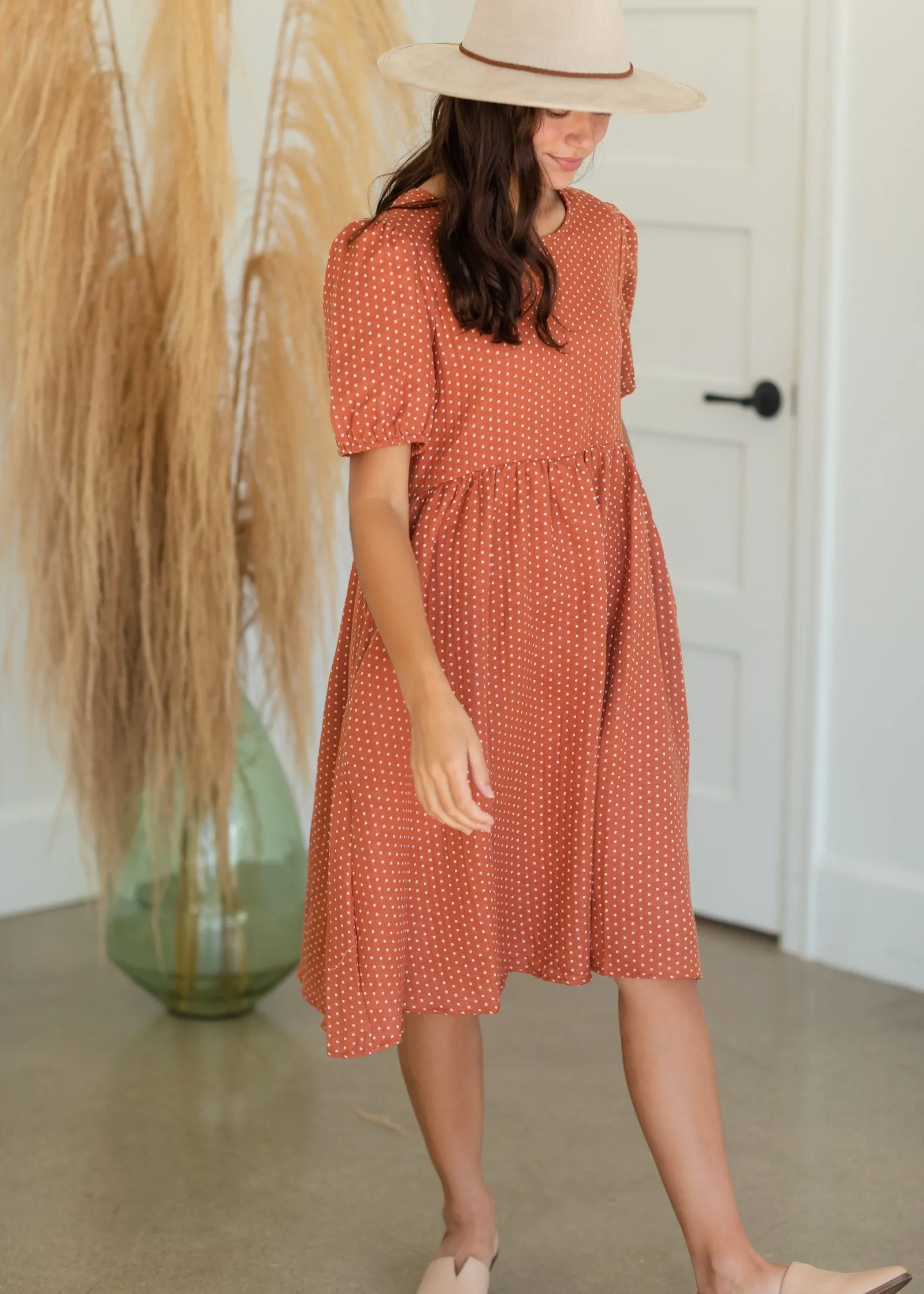 Puff Sleeve Dotted Midi Dress - FINAL SALE