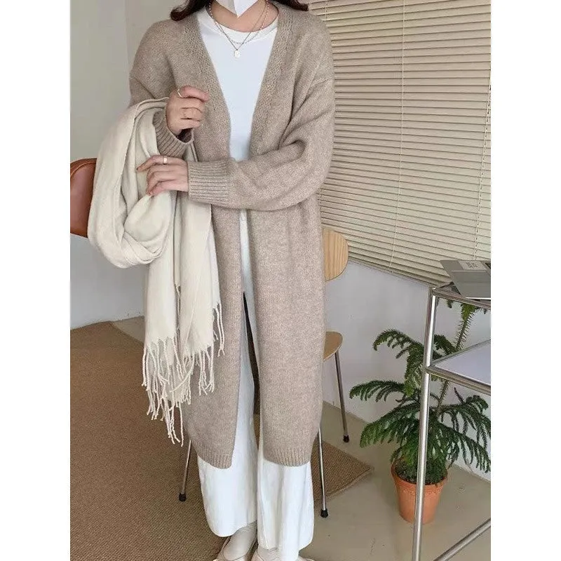 Purpdrank black sweater dress outfit Knitted Cardigan Women's Spring and Autumn Simple Lazy Style Loose Mid-Length over-the-Knee Sweater Coat Top