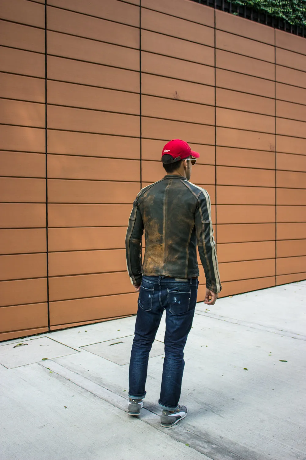 R80 HERITAGE Leather Jacket - Washed & Distressed Military Green w/ Stripes