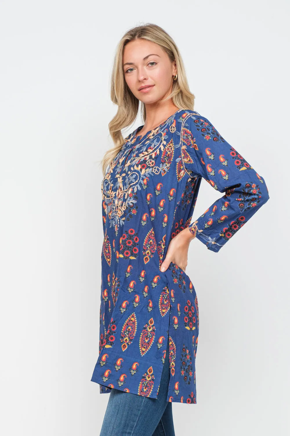 RAJ ADA BLUE EMBROIDERED TUNIC