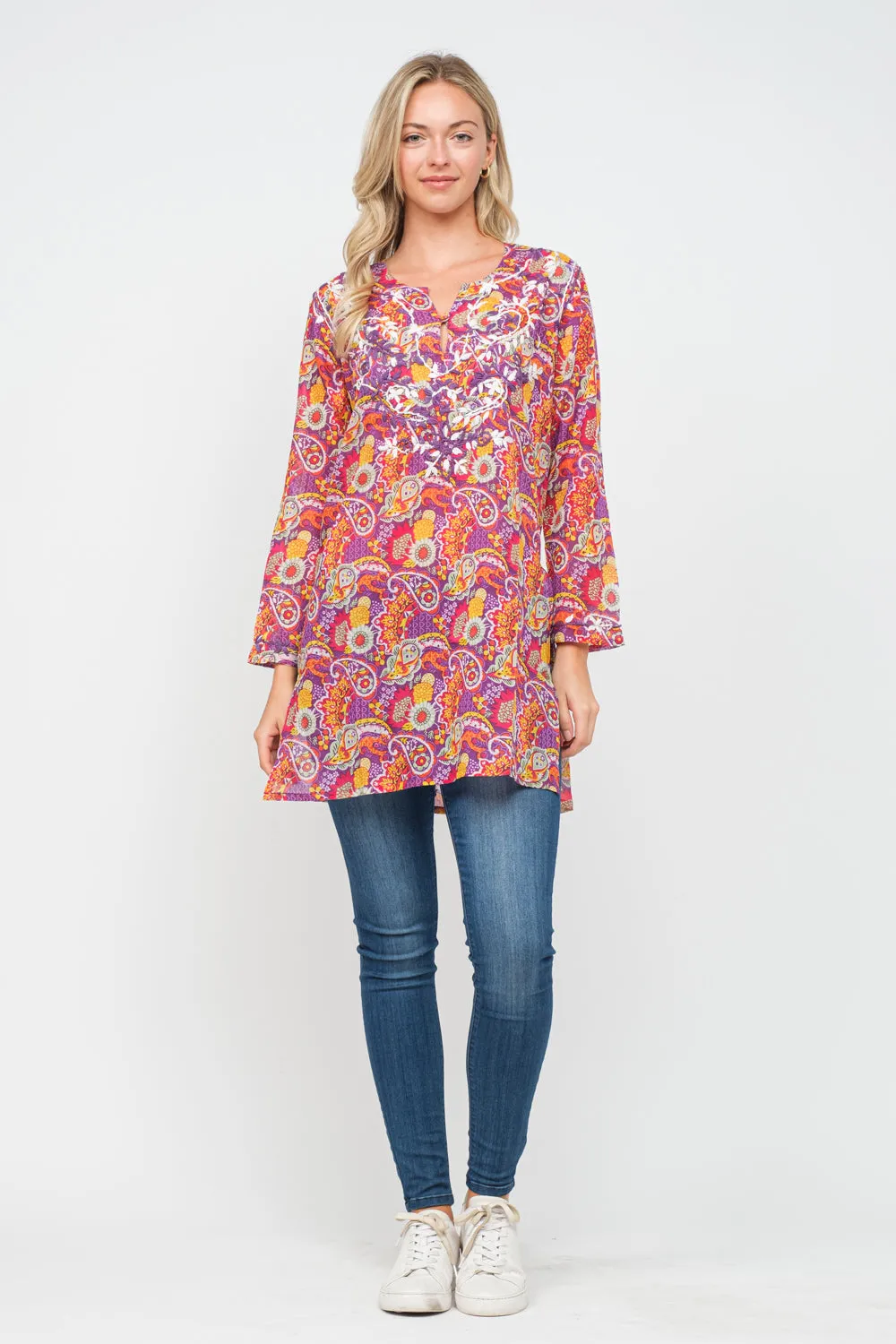 RAJ HEILEY MAUVE PRINTED EMBROIDERED TUNIC