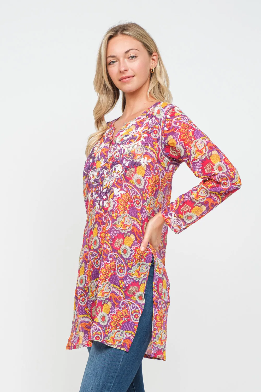 RAJ HEILEY MAUVE PRINTED EMBROIDERED TUNIC