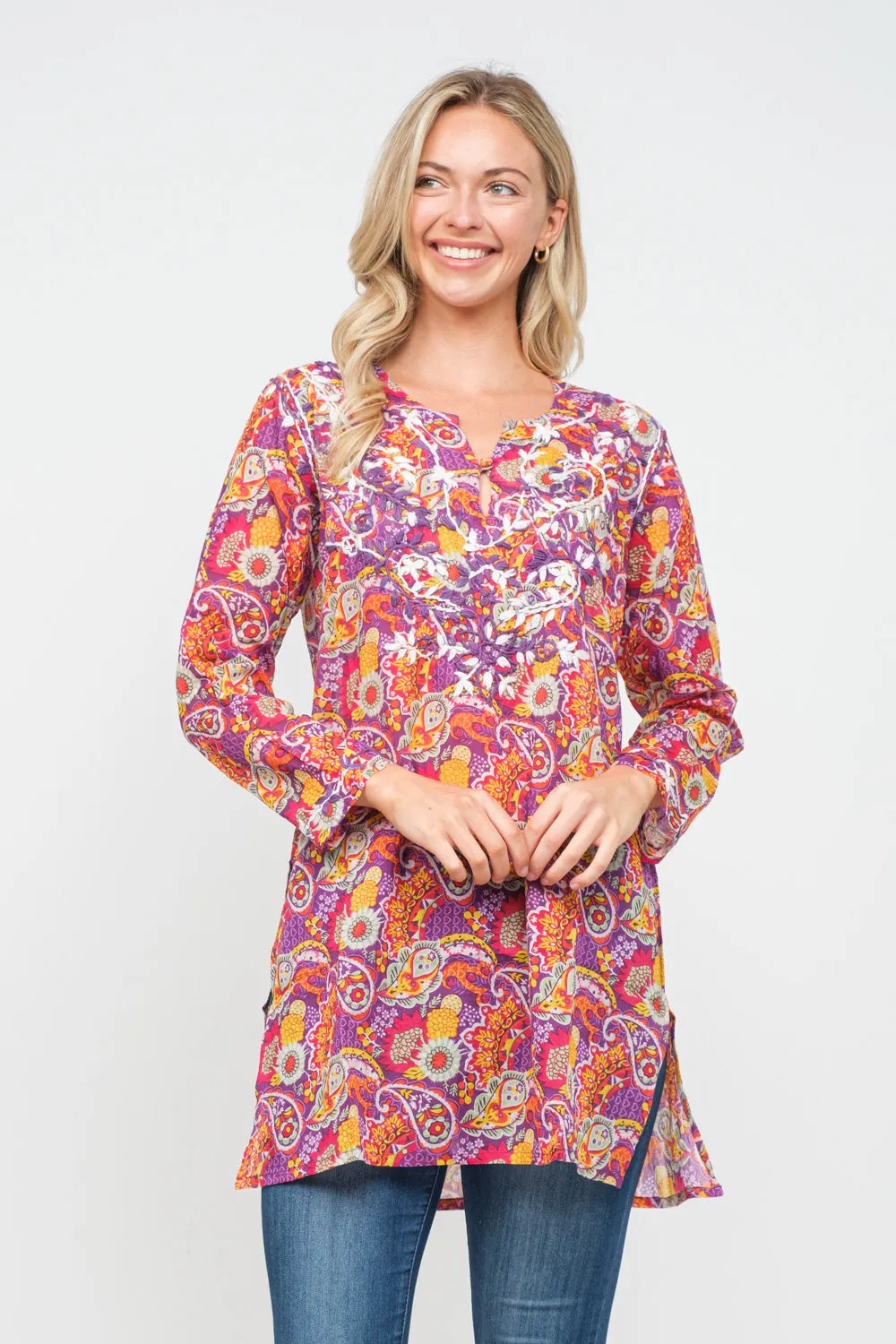 RAJ HEILEY MAUVE PRINTED EMBROIDERED TUNIC