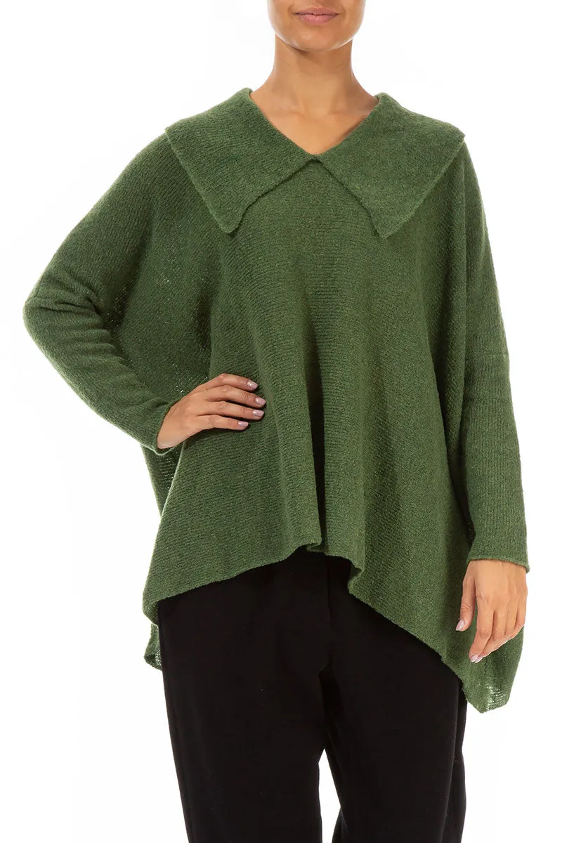 Relaxed Collar Dark Sage Wool Sweater