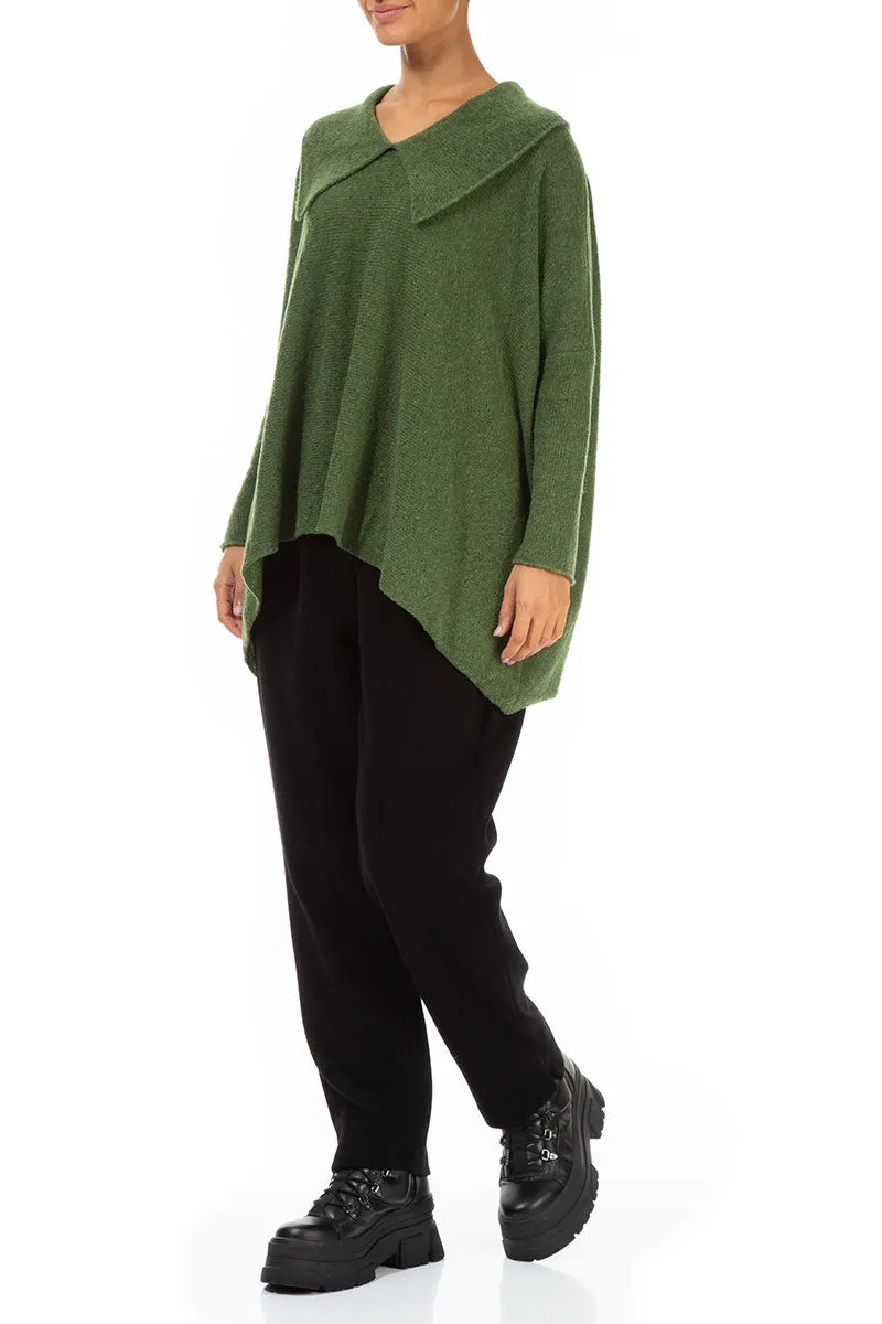 Relaxed Collar Dark Sage Wool Sweater