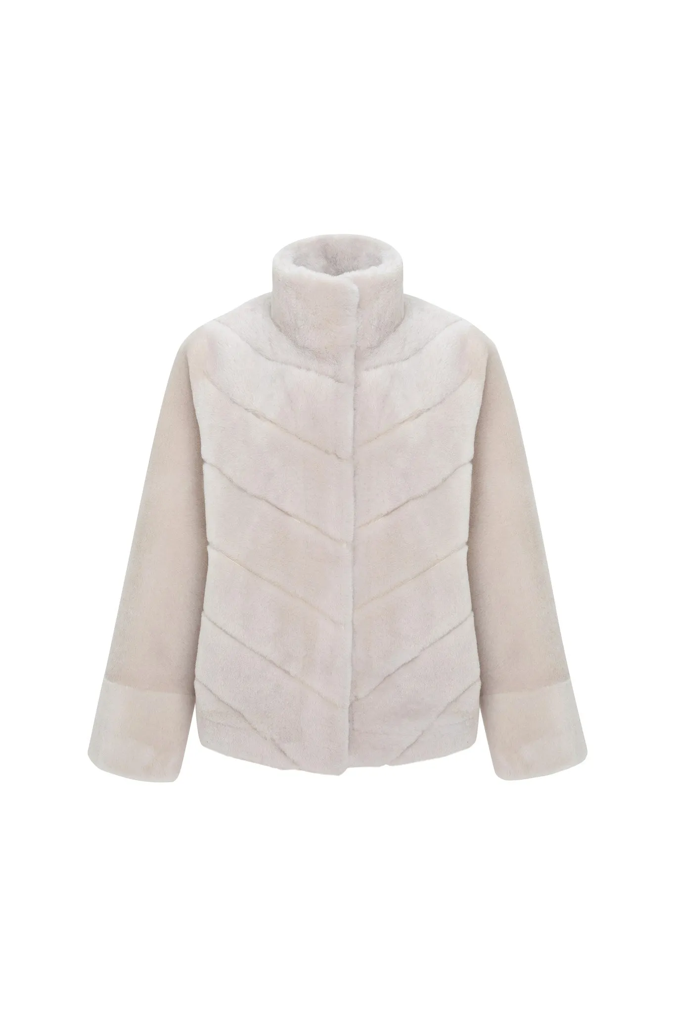 Reversible Merino Shearling Lamb Chevron Jacket with Horizontal Bottom