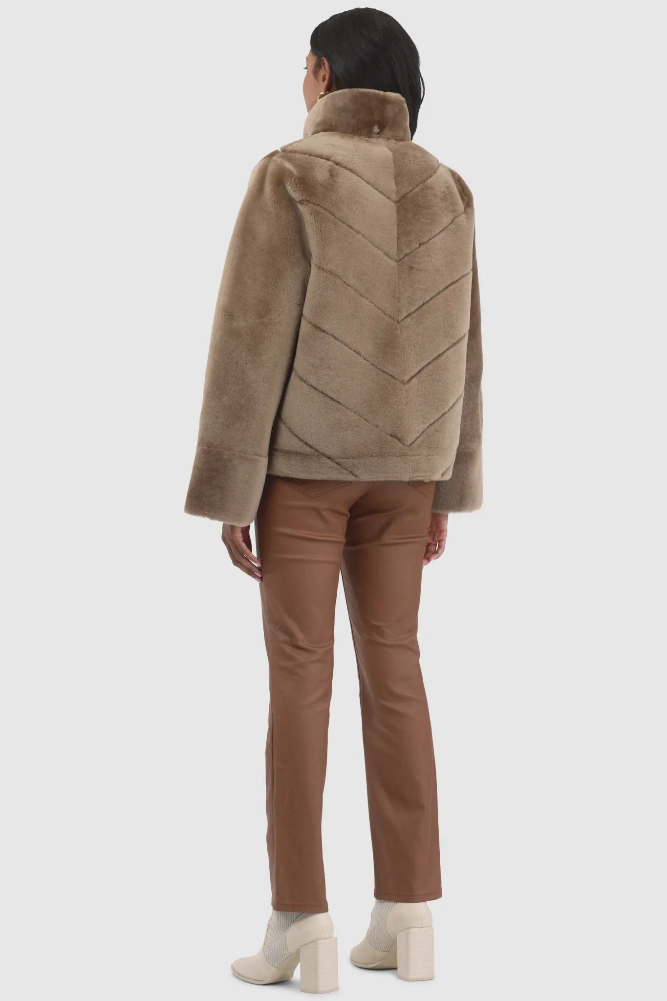 Reversible Merino Shearling Lamb Chevron Jacket with Horizontal Bottom