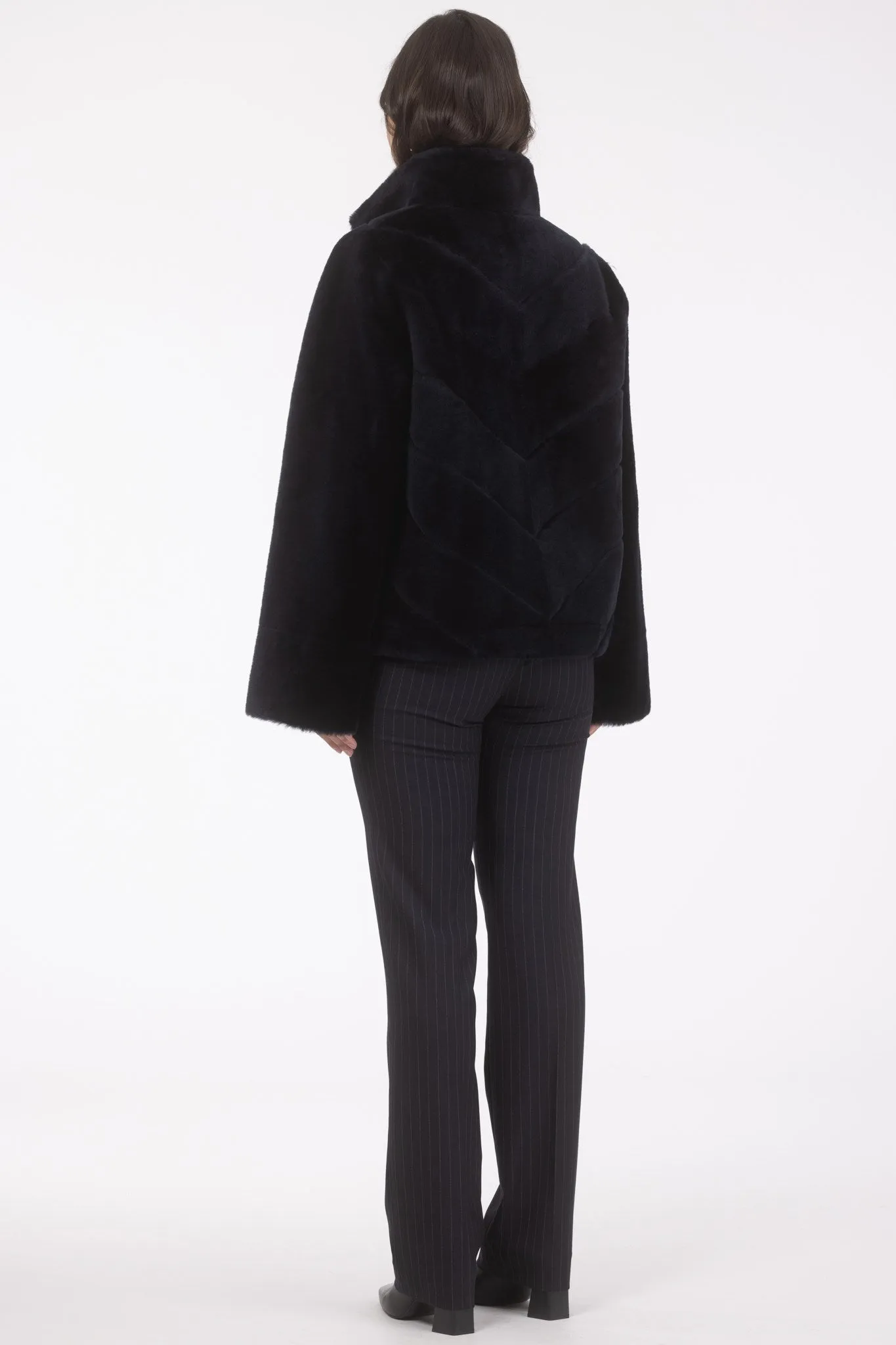 Reversible Merino Shearling Lamb Chevron Jacket with Horizontal Bottom