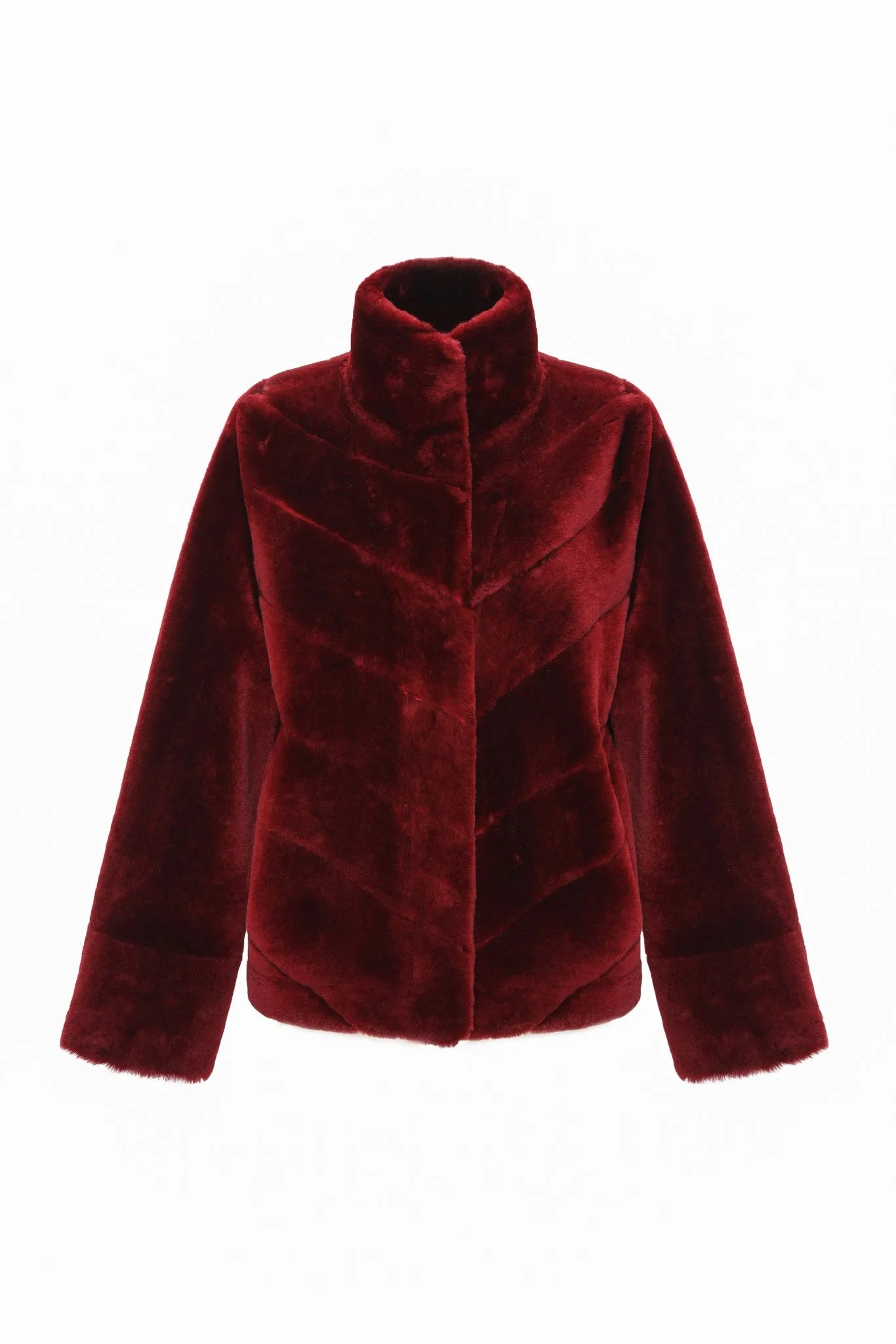 Reversible Merino Shearling Lamb Chevron Jacket with Horizontal Bottom