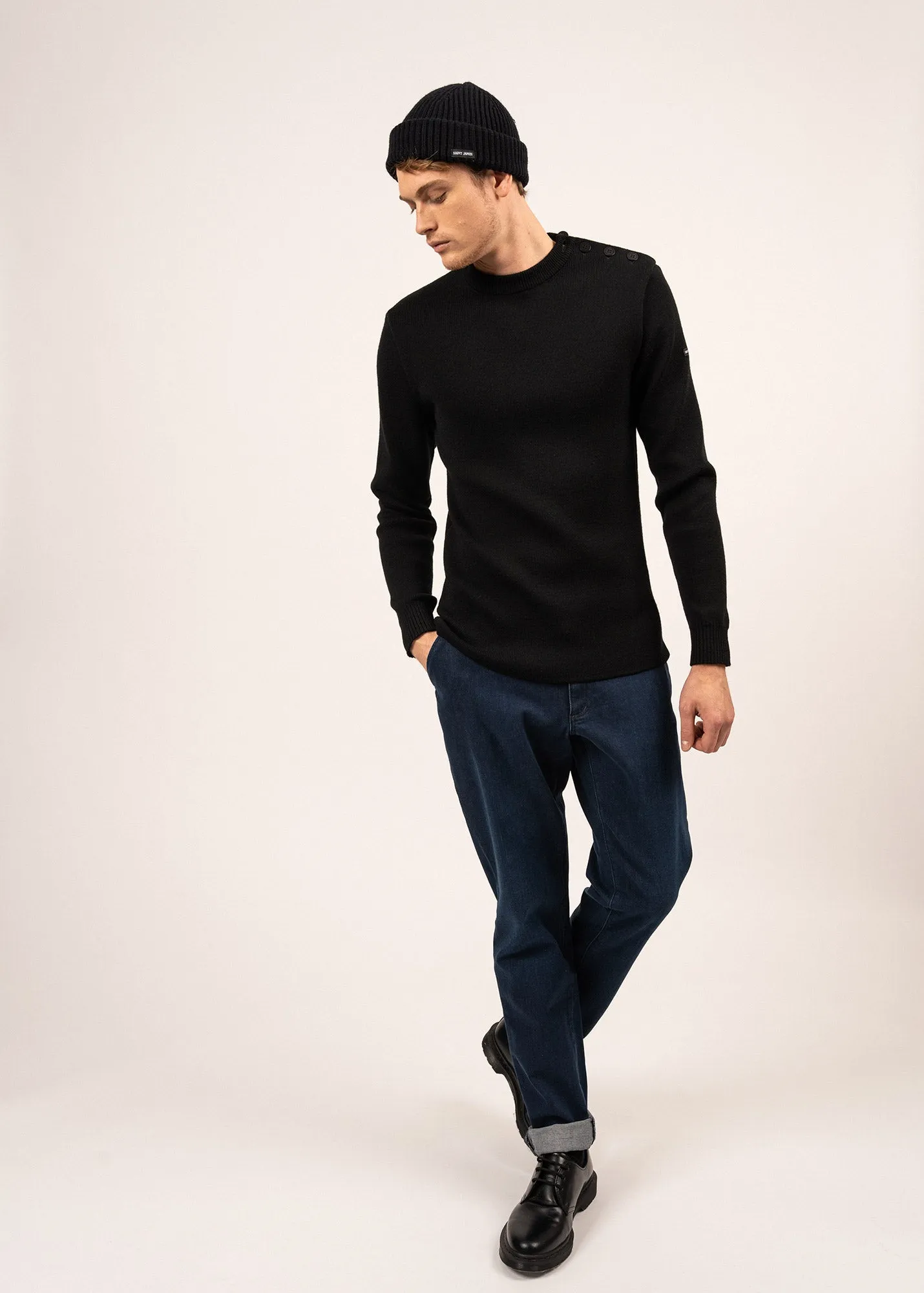 Rochefort sailor jumper - slim fit, in merino wool (NOIR)