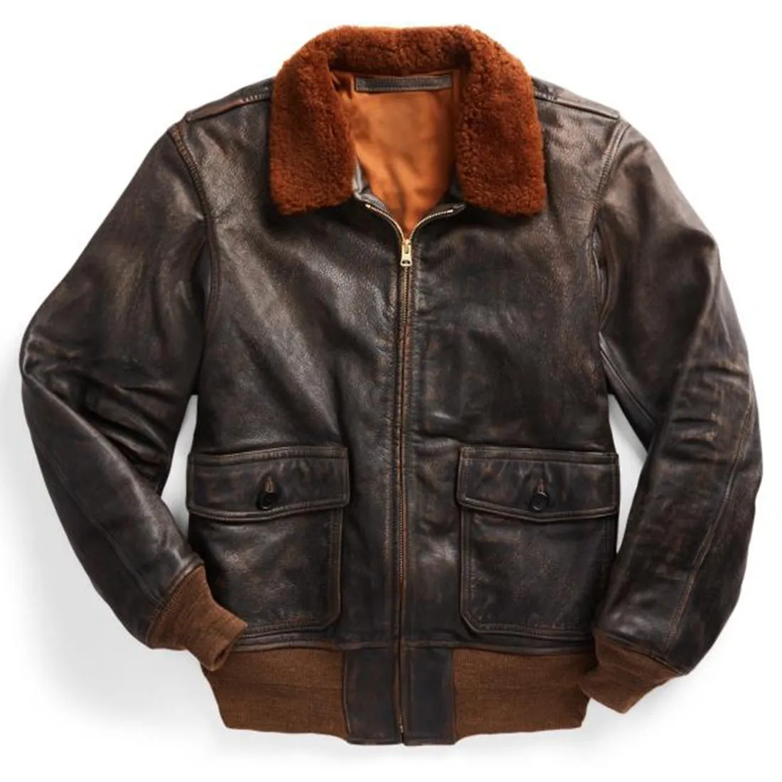 RRL by Ralph Lauren Shearling Leather Jacket Black / Brown