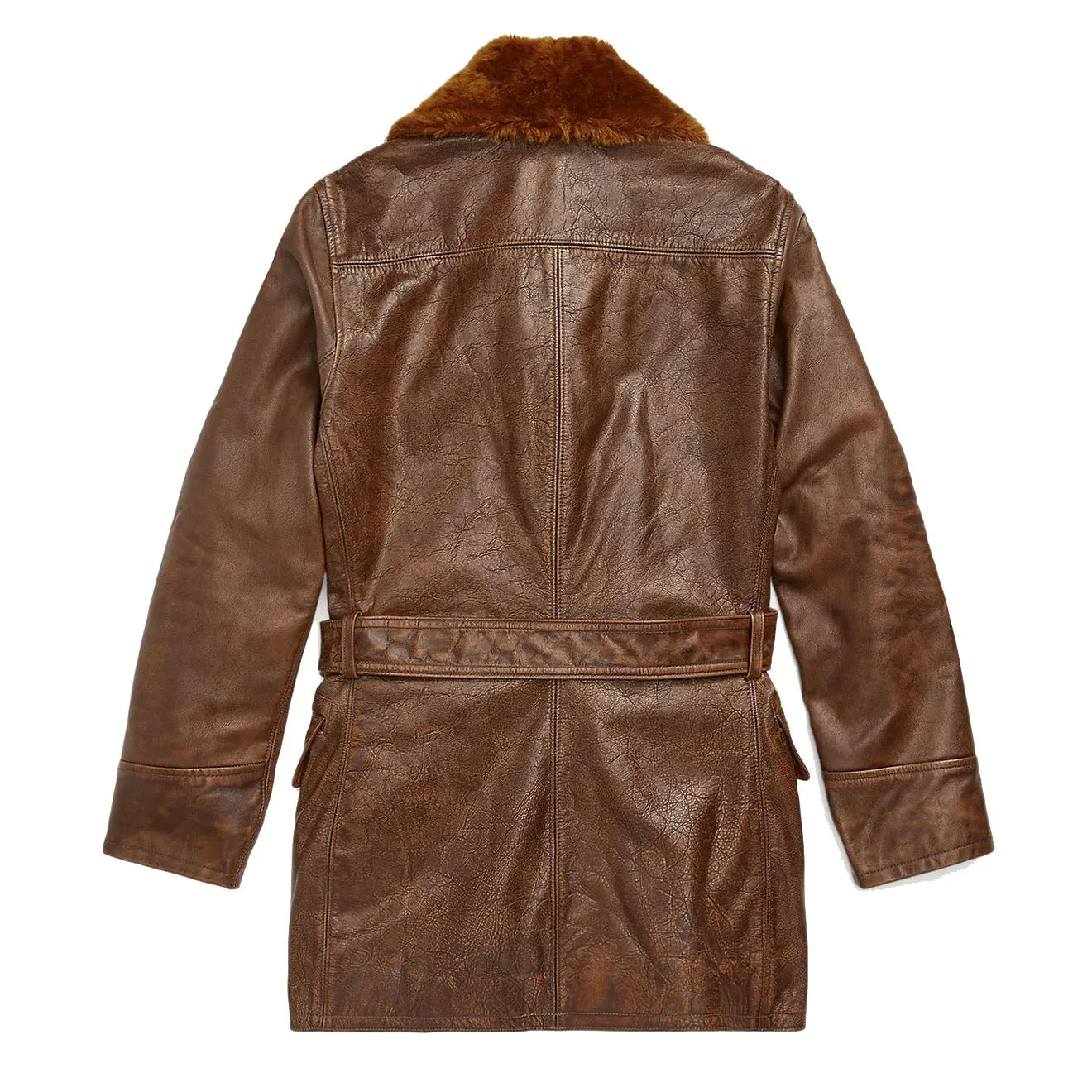 RRL by Ralph Lauren Womens Shearling-Collar Leather Jacket Caramel Brown