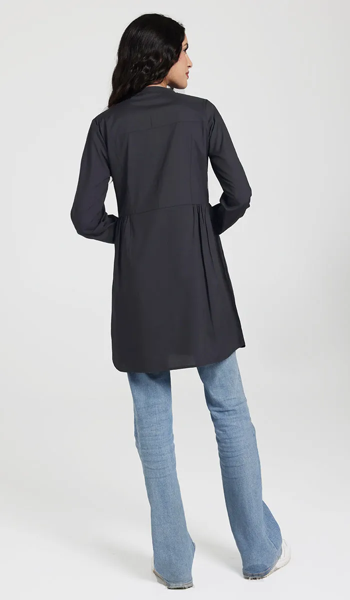 Sabra Cotton Feel Modest Button down Tunic - Black