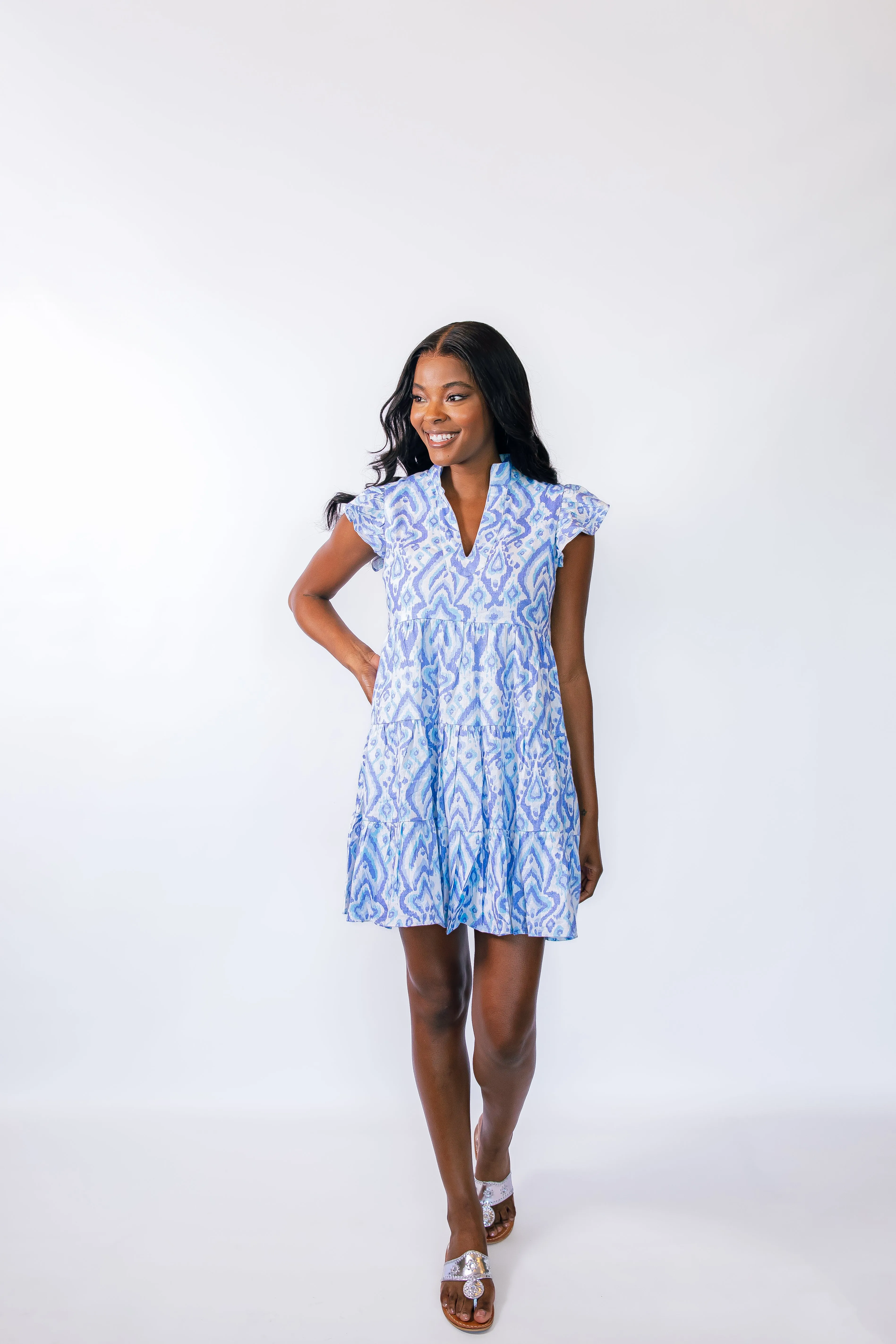 Sail to Sable Flutter Sleeve Flare Dress - Ikat