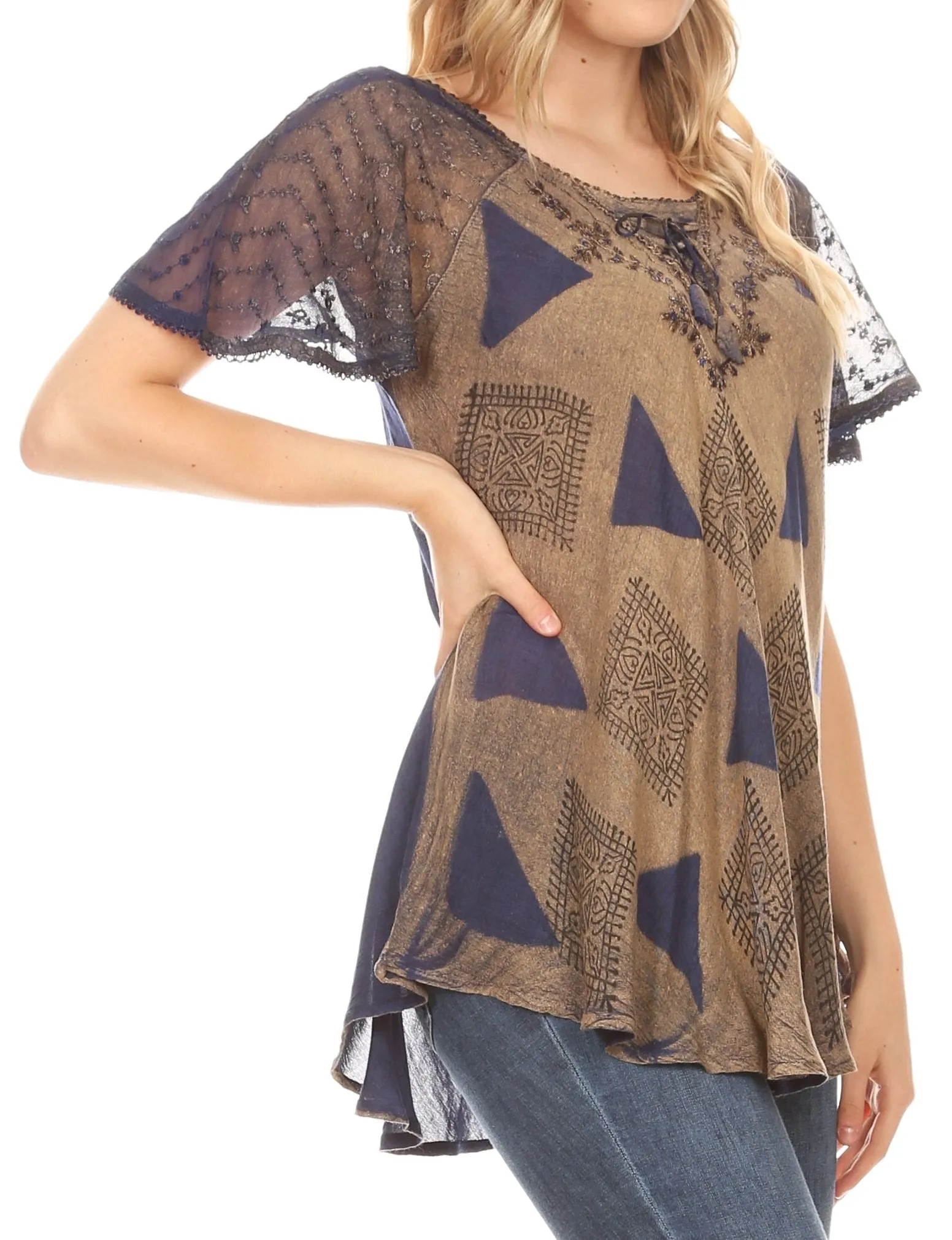 Sakkas Allegra Women's Short Sleeve Loose Fit Casual Tie Dye Blouse Tunic Shirt