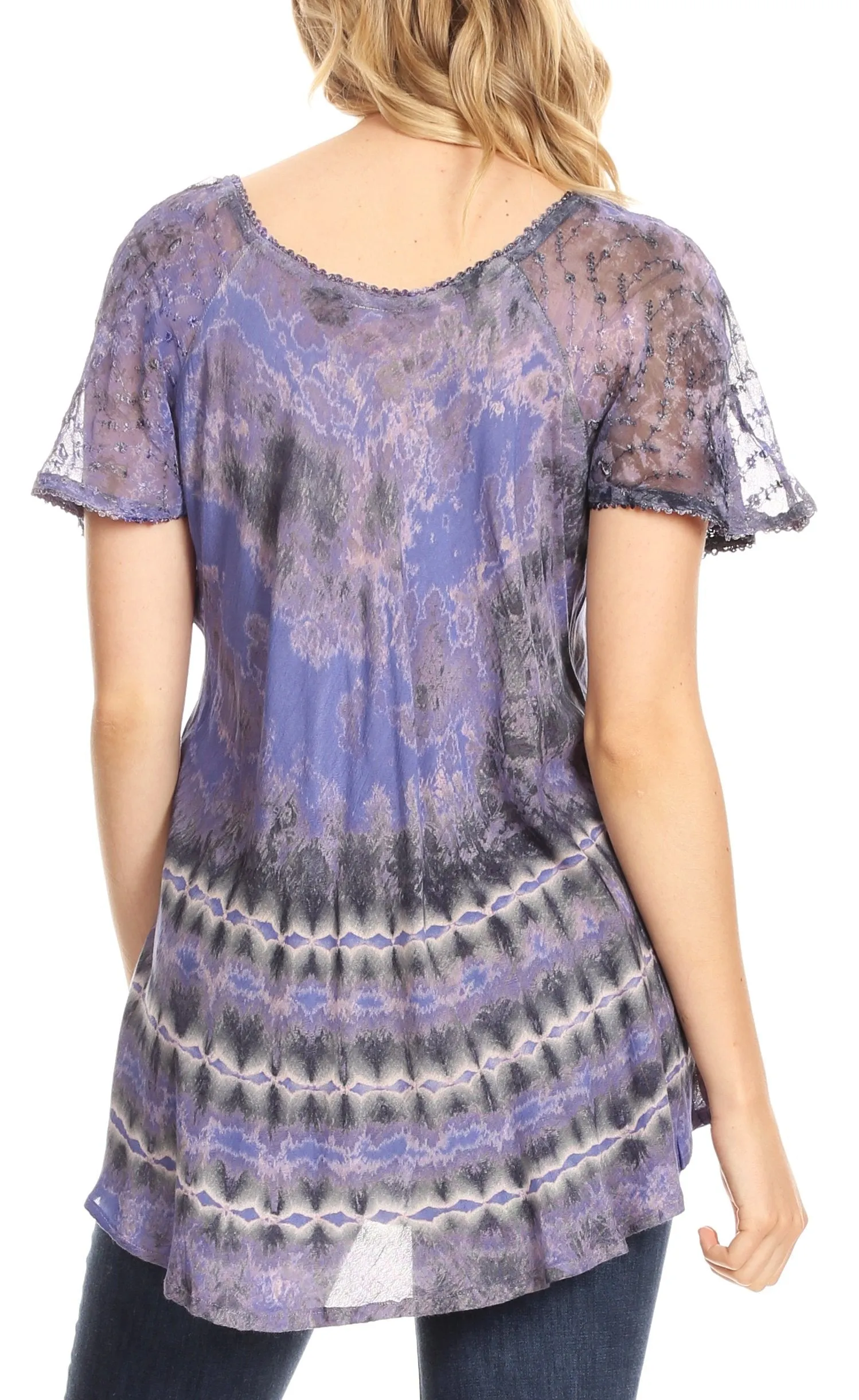 Sakkas Allegra Women's Short Sleeve Loose Fit Casual Tie Dye Blouse Tunic Shirt