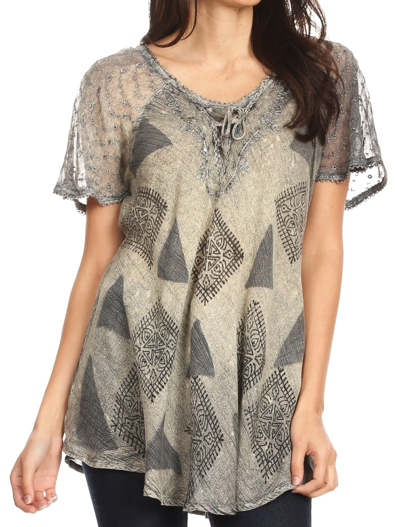 Sakkas Allegra Women's Short Sleeve Loose Fit Casual Tie Dye Blouse Tunic Shirt