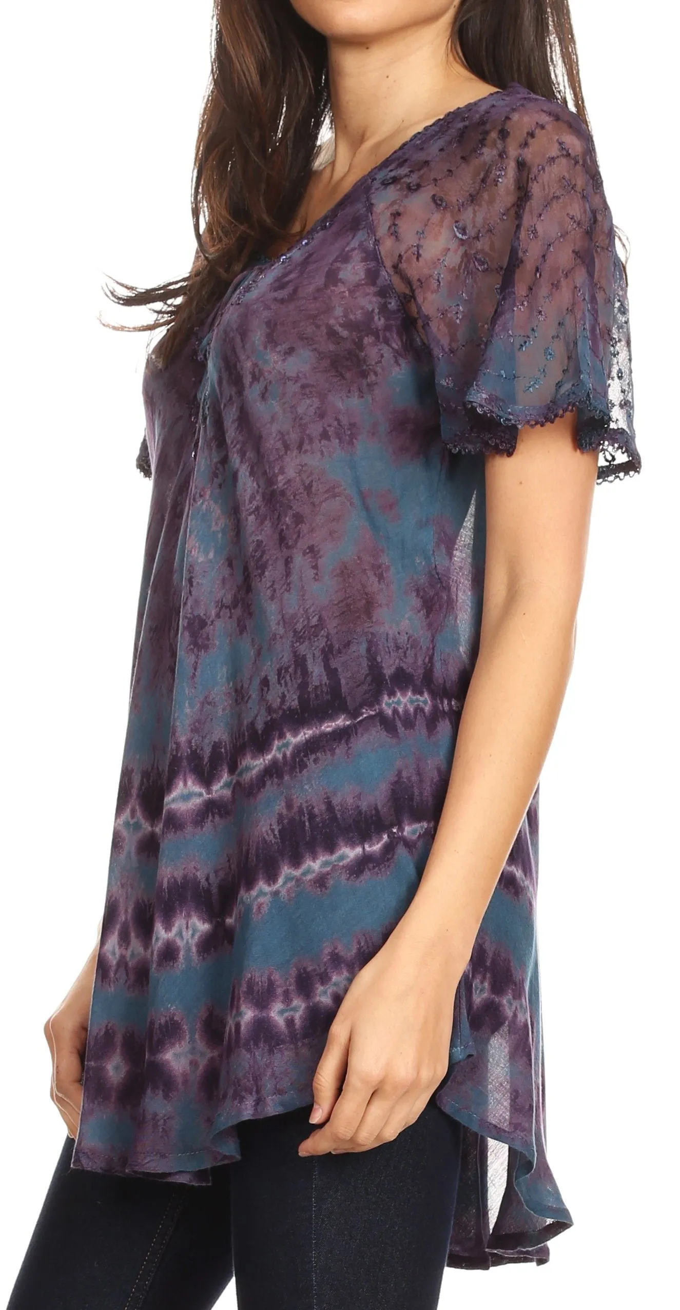 Sakkas Allegra Women's Short Sleeve Loose Fit Casual Tie Dye Blouse Tunic Shirt