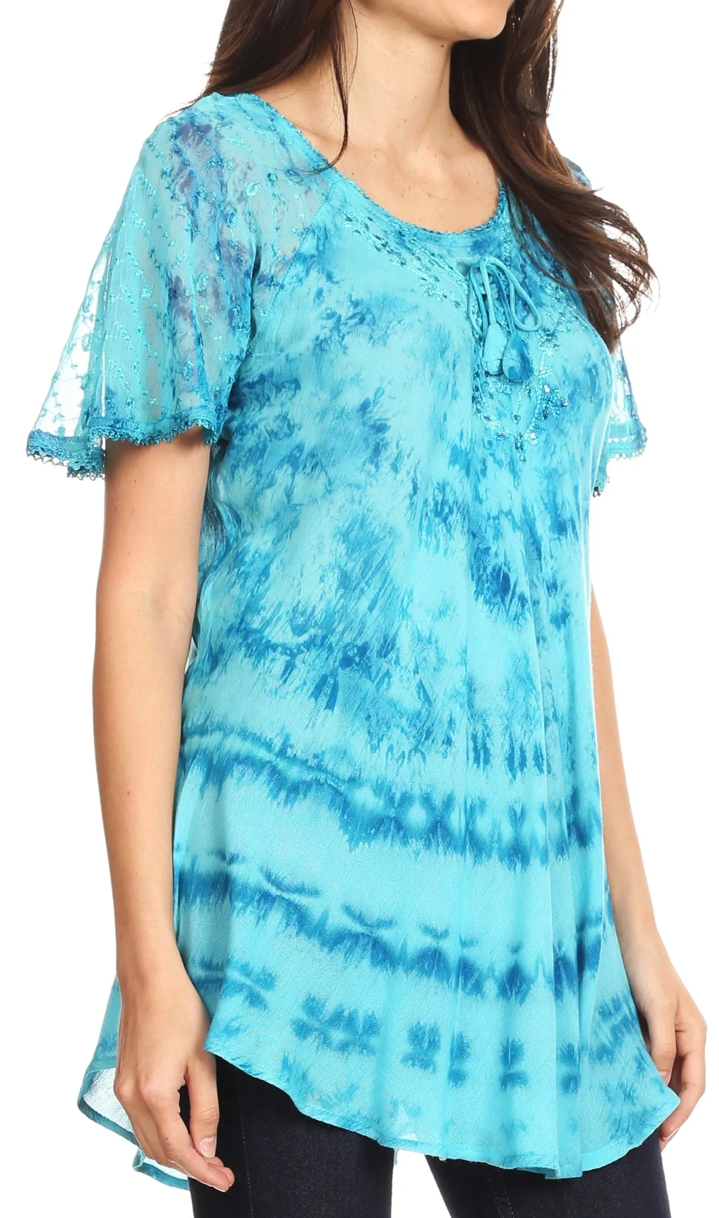 Sakkas Allegra Women's Short Sleeve Loose Fit Casual Tie Dye Blouse Tunic Shirt