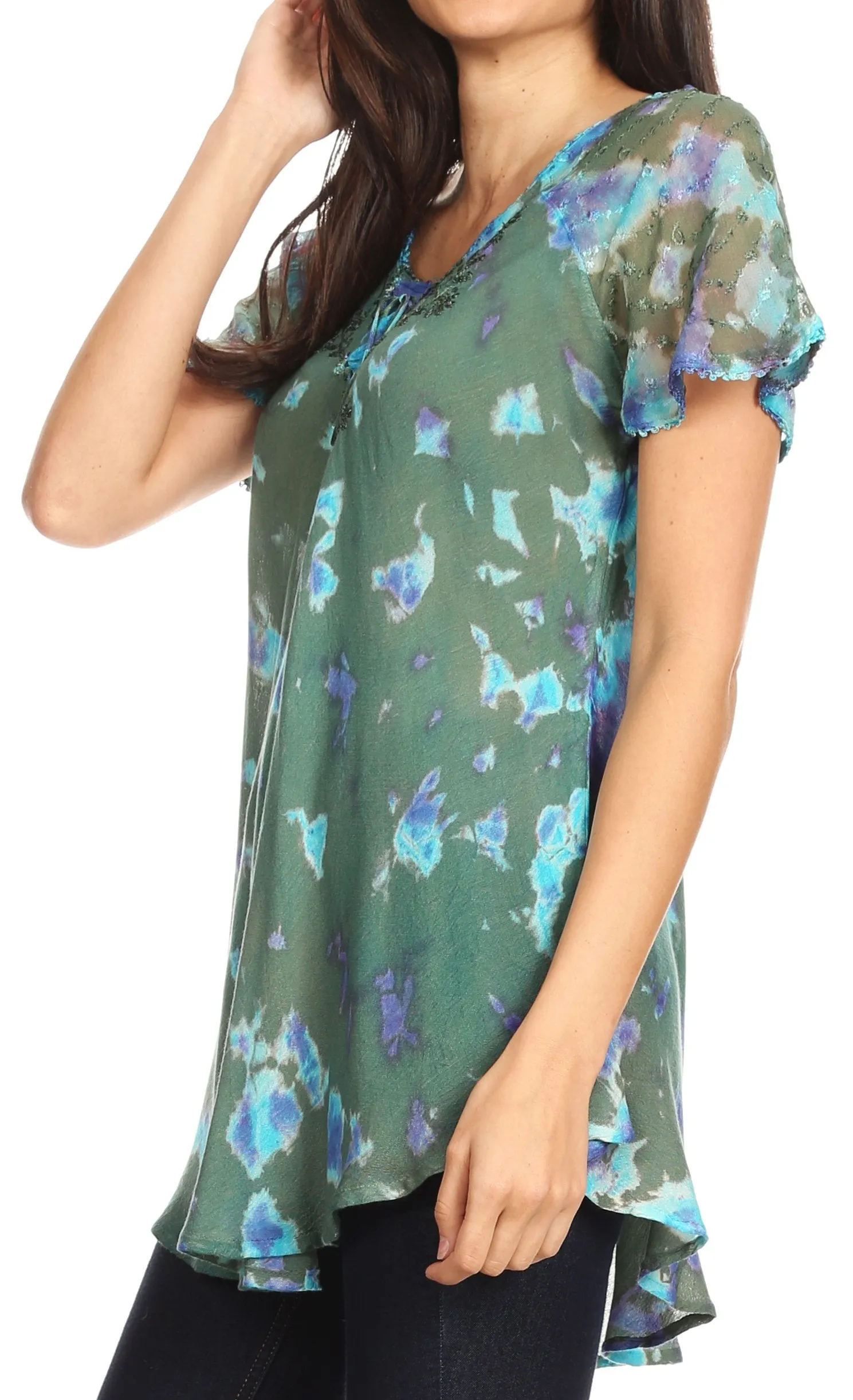 Sakkas Allegra Women's Short Sleeve Loose Fit Casual Tie Dye Blouse Tunic Shirt