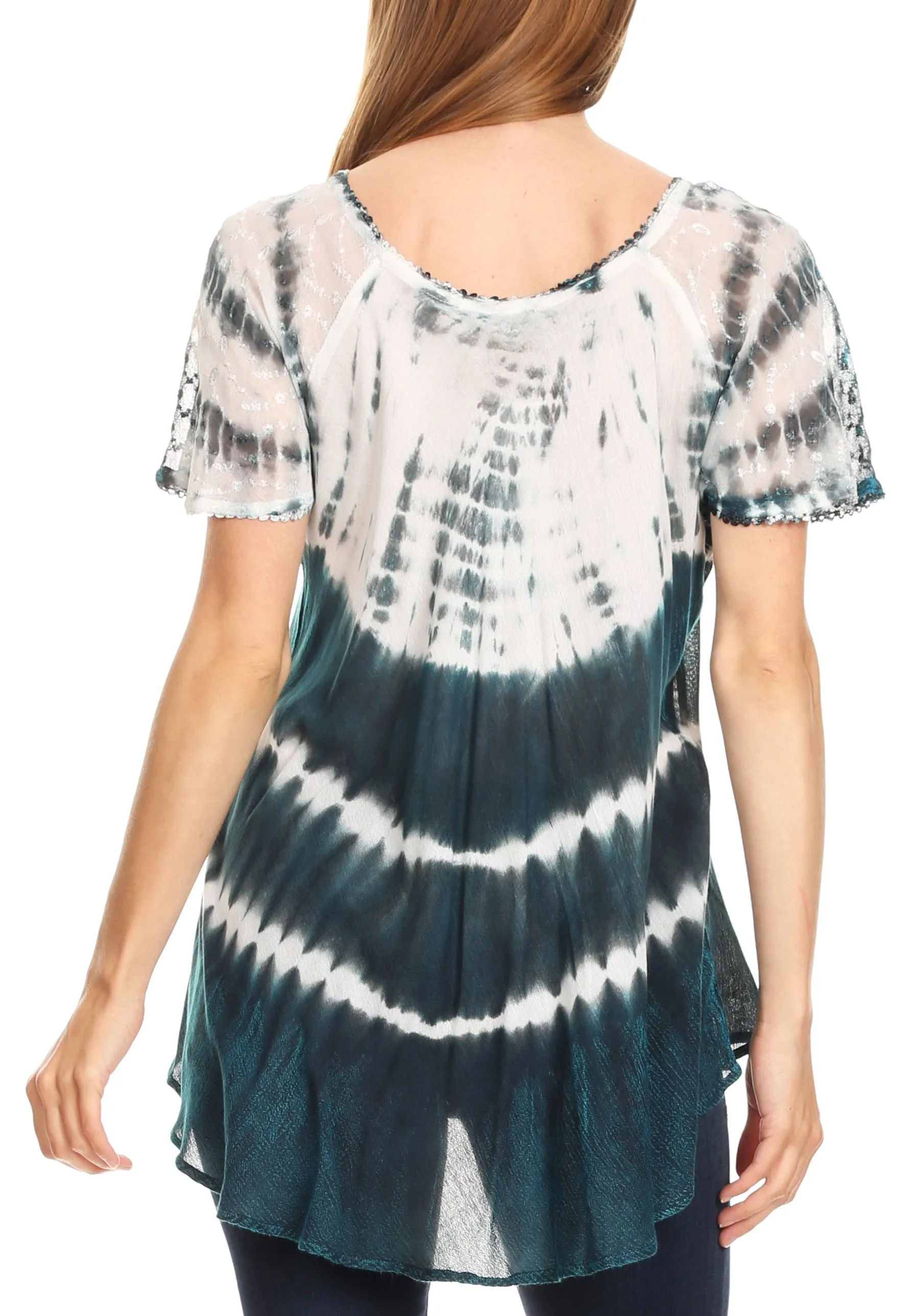 Sakkas Allegra Women's Short Sleeve Loose Fit Casual Tie Dye Blouse Tunic Shirt