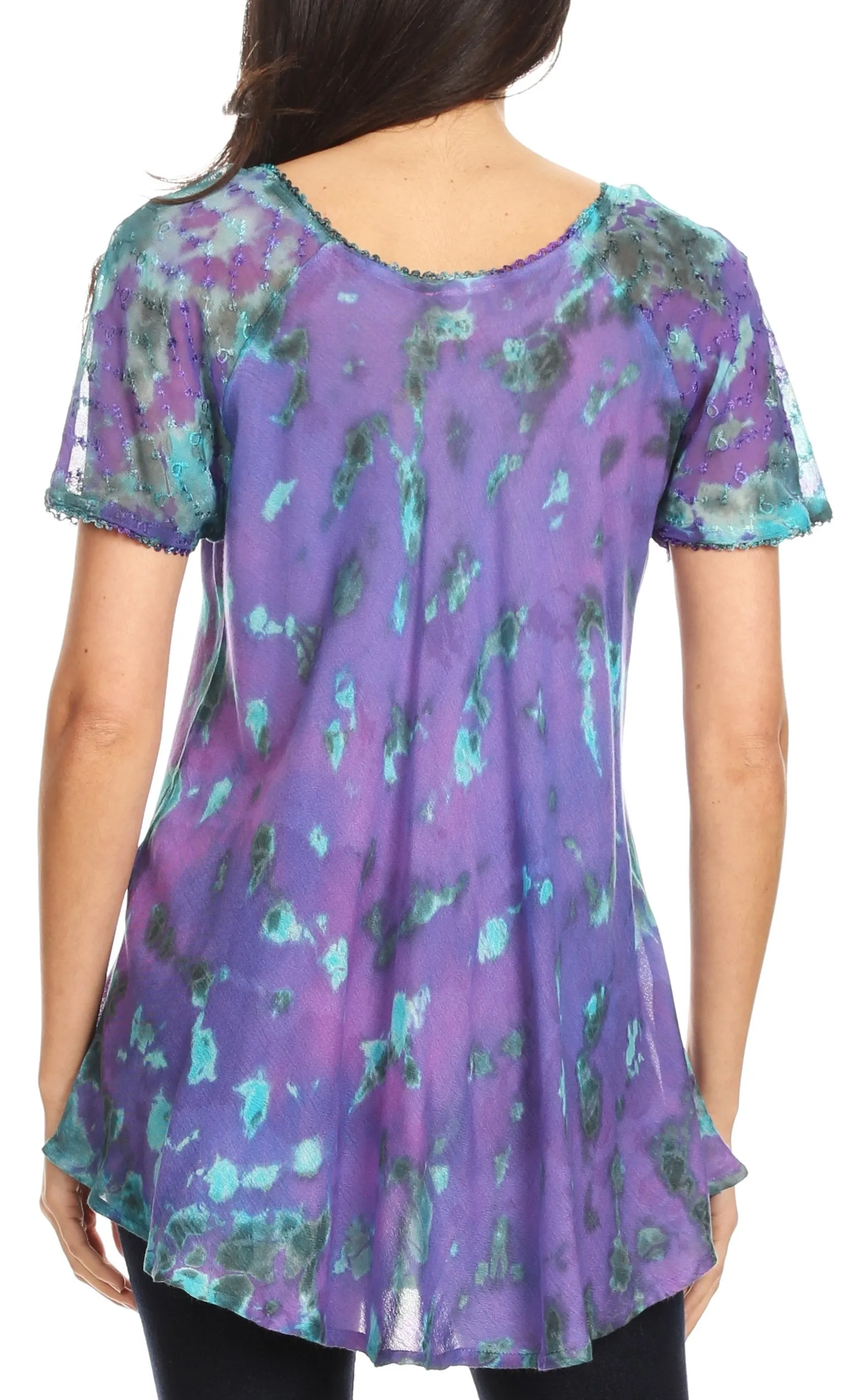 Sakkas Allegra Women's Short Sleeve Loose Fit Casual Tie Dye Blouse Tunic Shirt