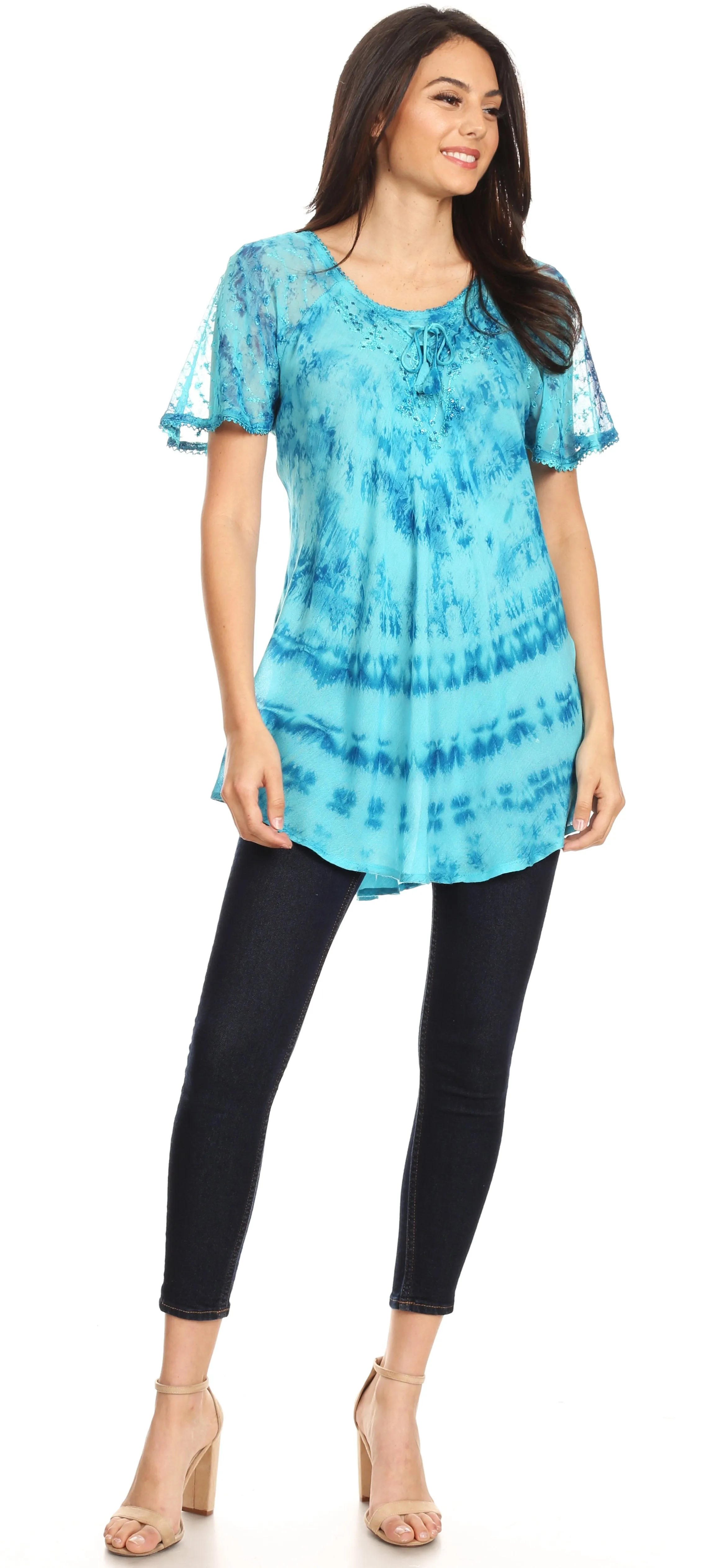 Sakkas Allegra Women's Short Sleeve Loose Fit Casual Tie Dye Blouse Tunic Shirt