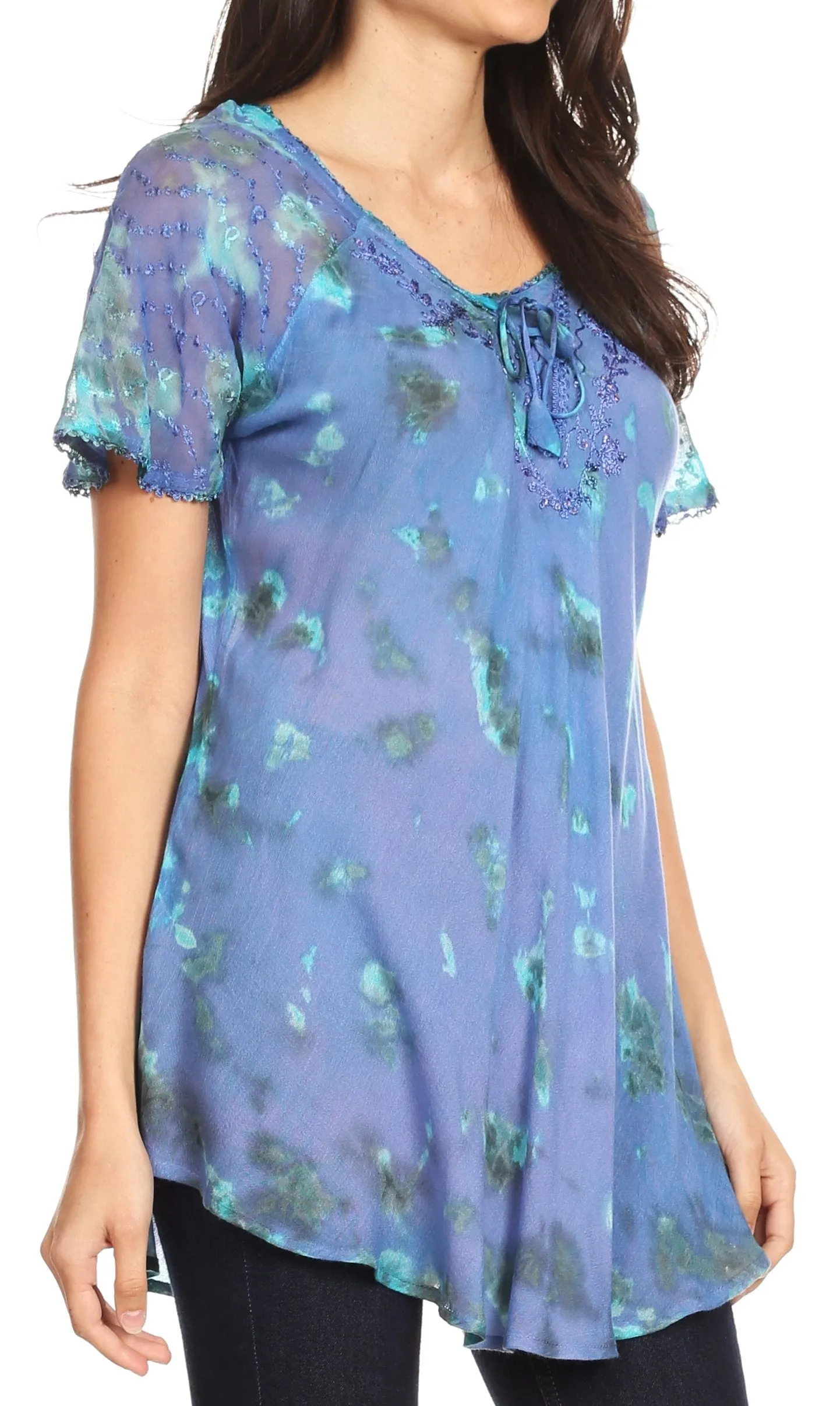 Sakkas Allegra Women's Short Sleeve Loose Fit Casual Tie Dye Blouse Tunic Shirt