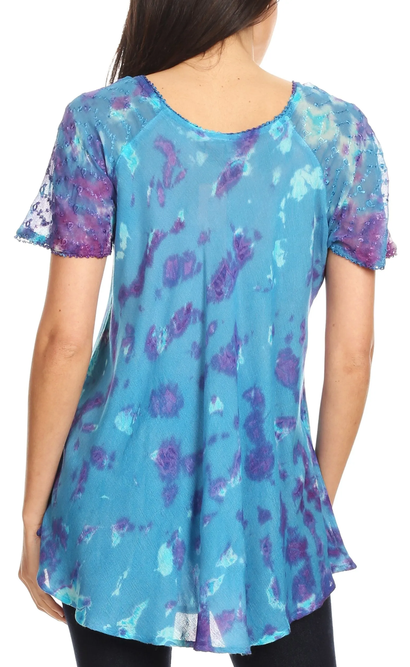 Sakkas Allegra Women's Short Sleeve Loose Fit Casual Tie Dye Blouse Tunic Shirt