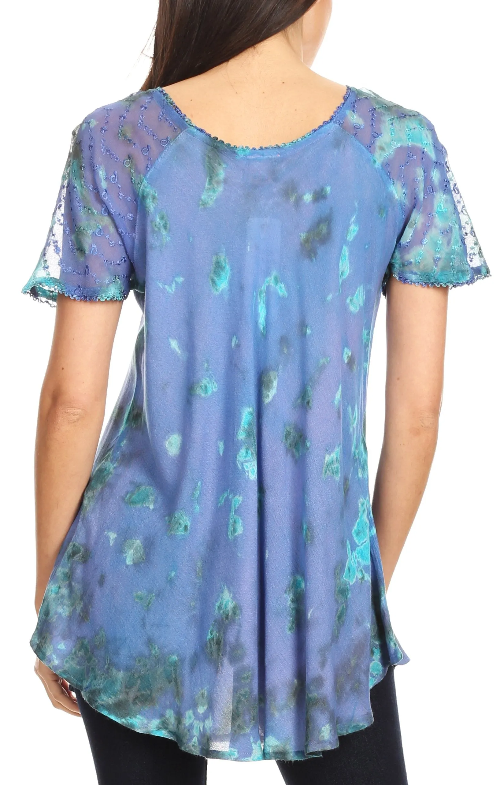 Sakkas Allegra Women's Short Sleeve Loose Fit Casual Tie Dye Blouse Tunic Shirt