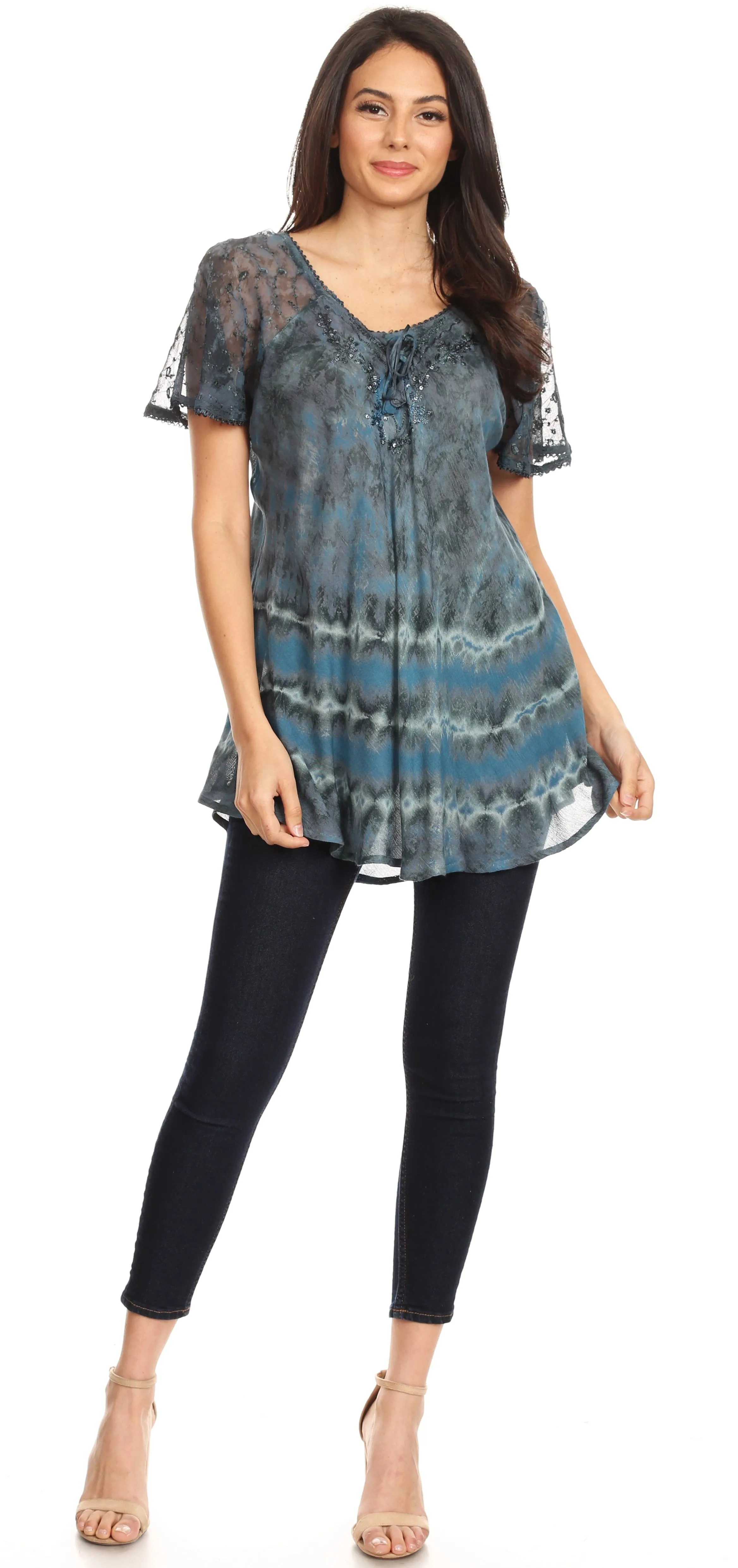 Sakkas Allegra Women's Short Sleeve Loose Fit Casual Tie Dye Blouse Tunic Shirt