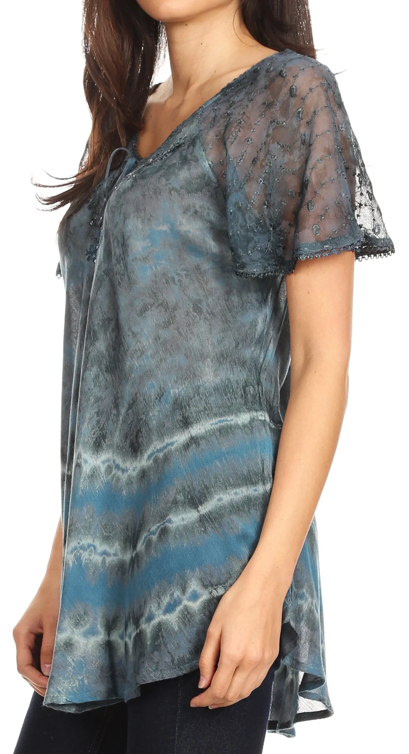 Sakkas Allegra Women's Short Sleeve Loose Fit Casual Tie Dye Blouse Tunic Shirt