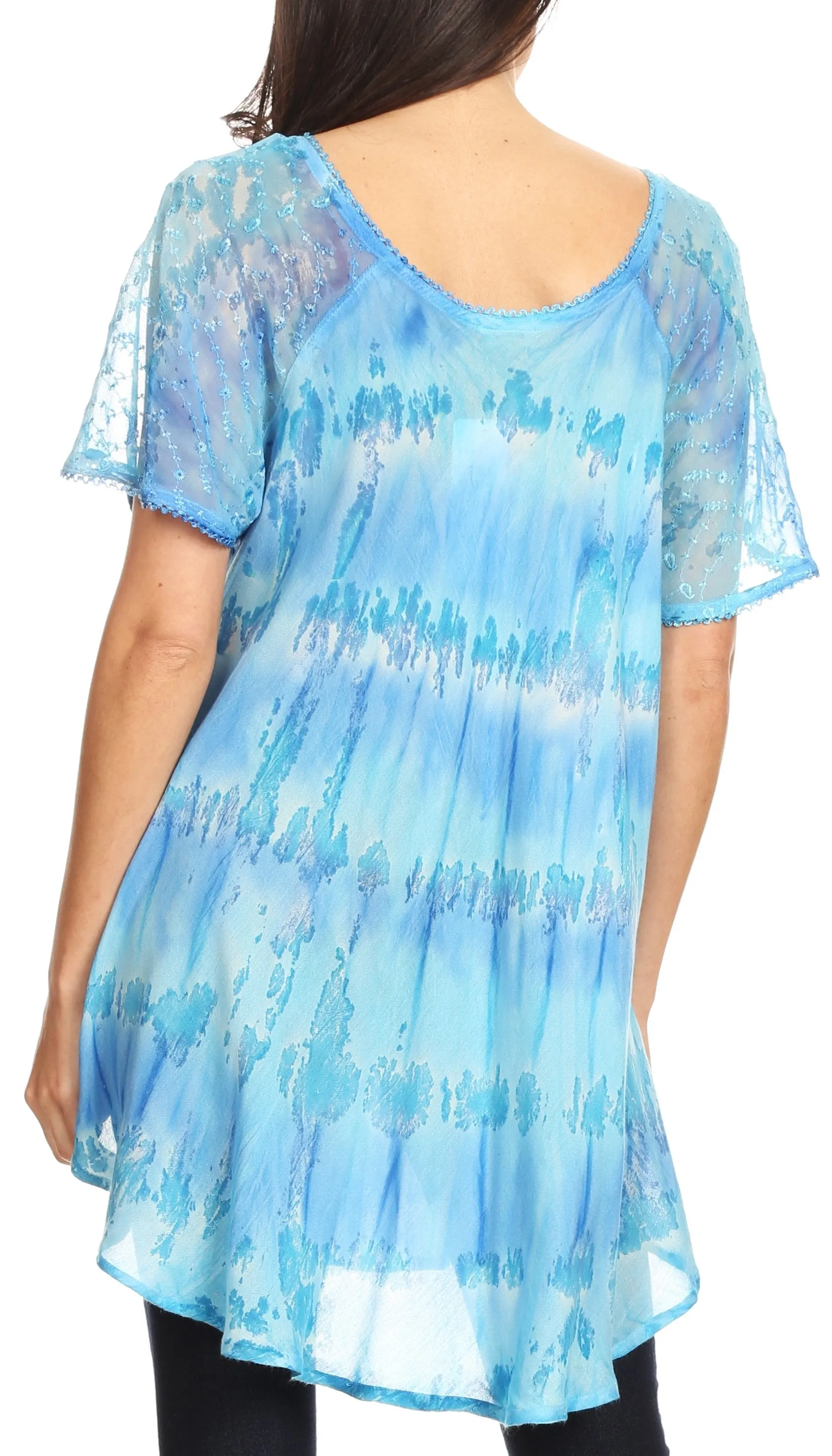 Sakkas Allegra Women's Short Sleeve Loose Fit Casual Tie Dye Blouse Tunic Shirt