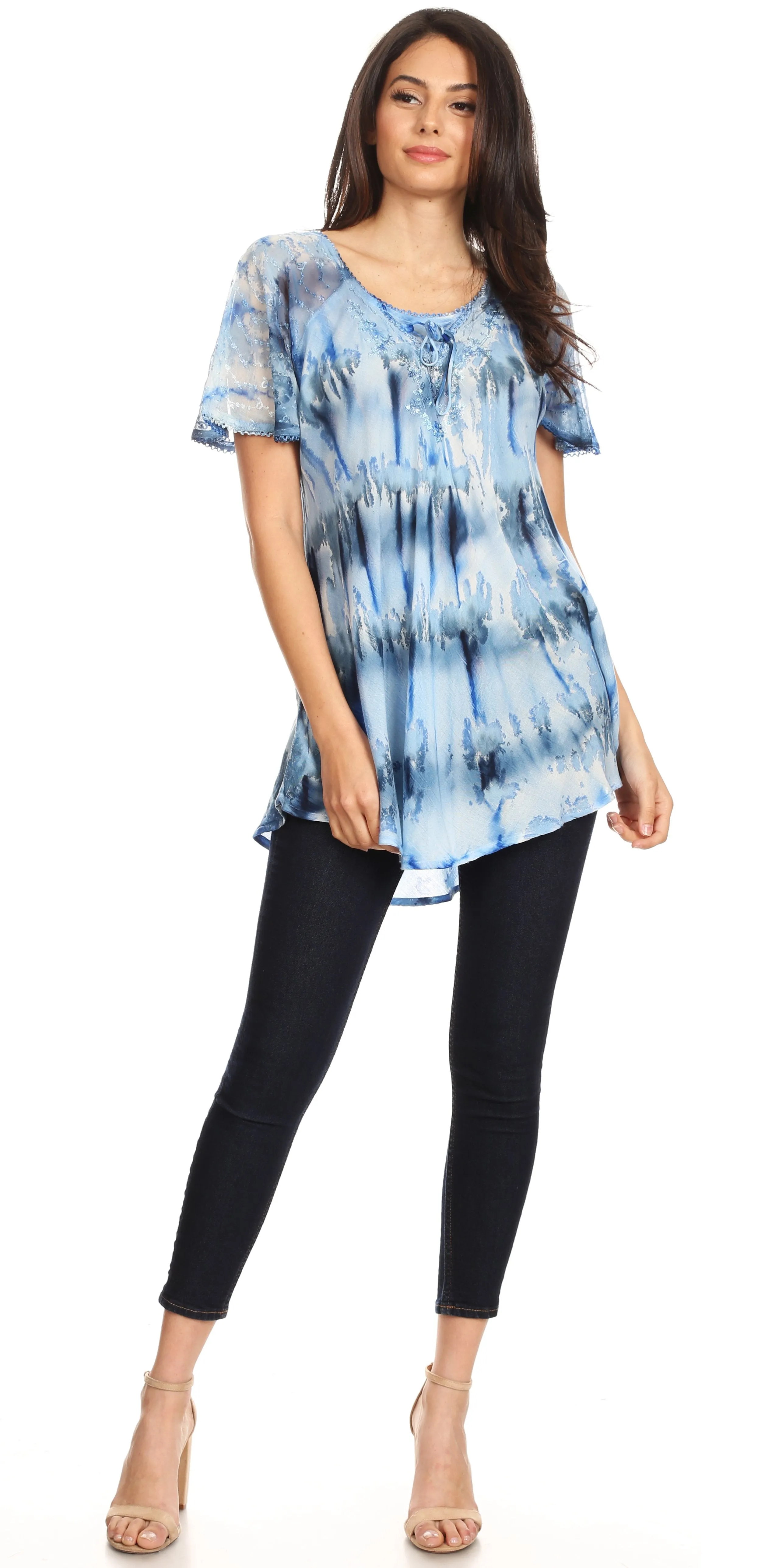 Sakkas Allegra Women's Short Sleeve Loose Fit Casual Tie Dye Blouse Tunic Shirt