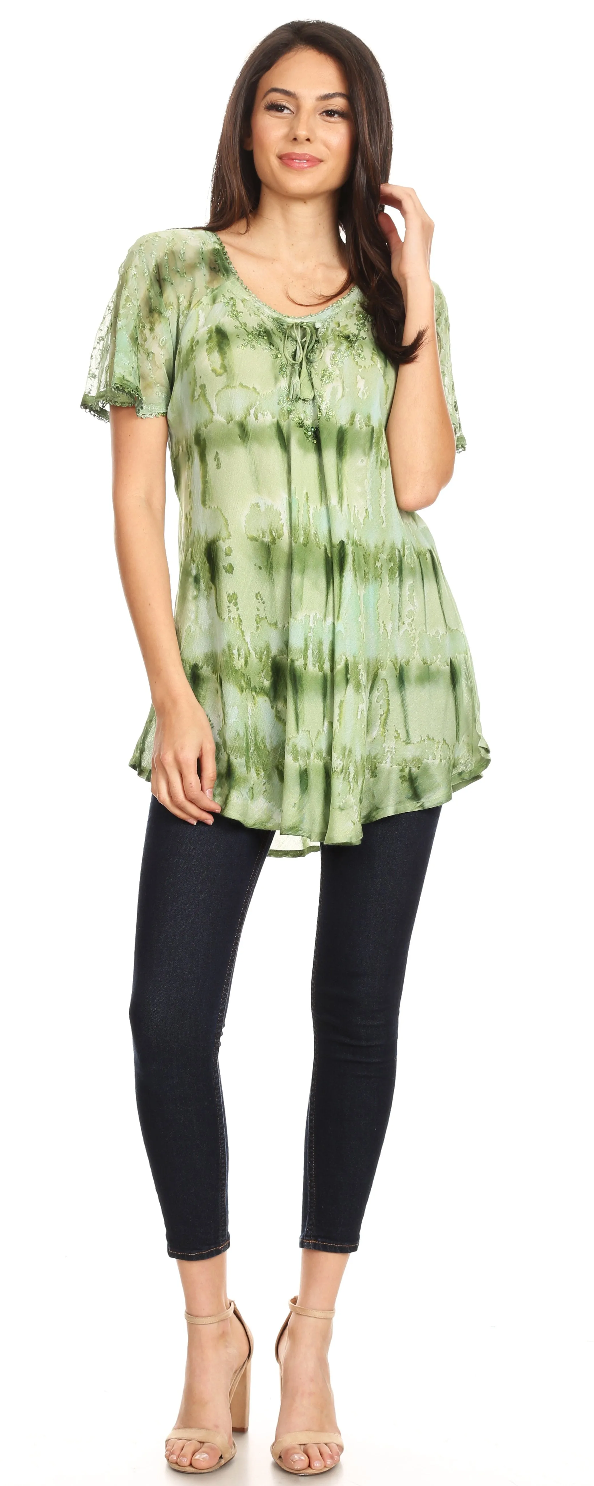 Sakkas Allegra Women's Short Sleeve Loose Fit Casual Tie Dye Blouse Tunic Shirt