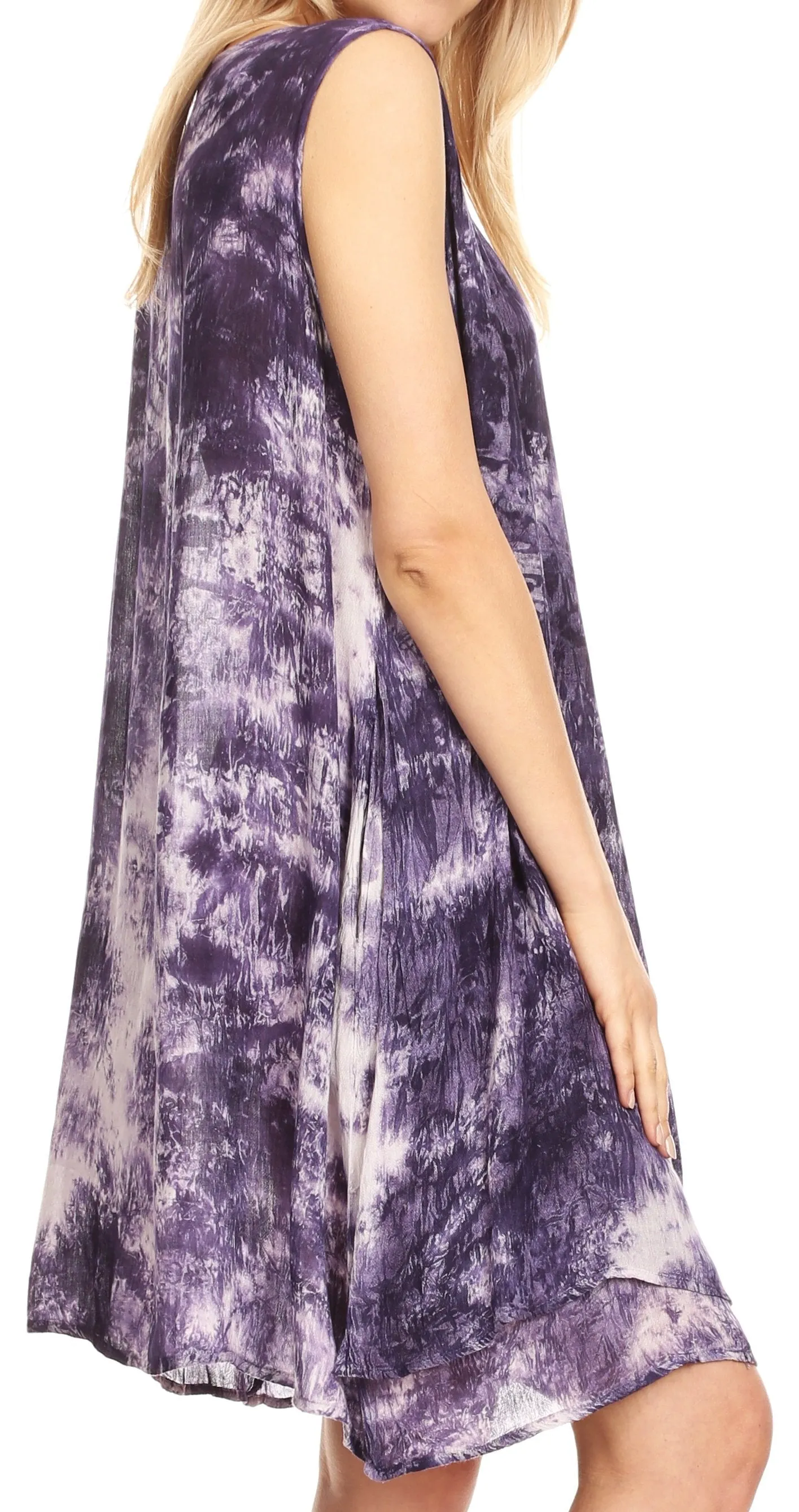 Sakkas Arisa Women's Maxi Casual Tie Dye Sleeveless Layered Cover up Tank Dress