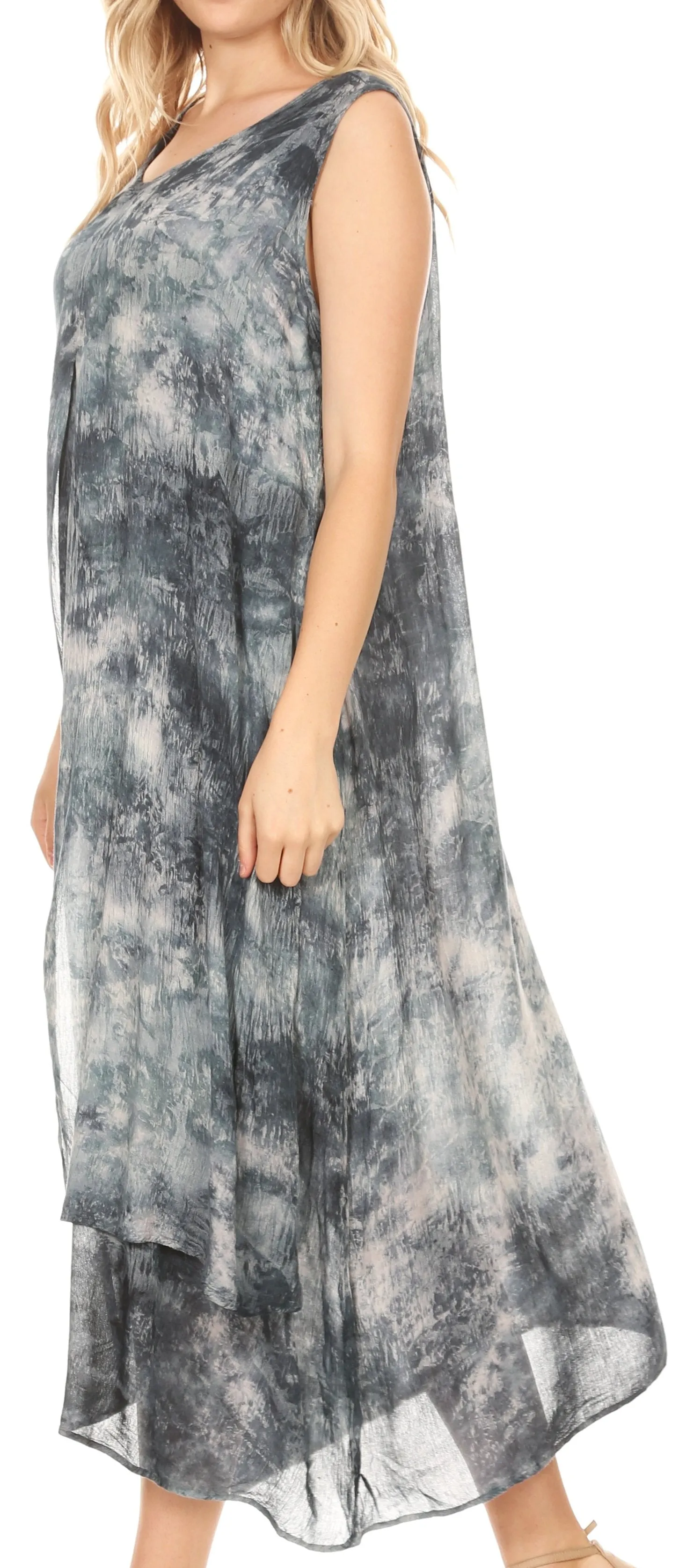 Sakkas Arisa Women's Maxi Casual Tie Dye Sleeveless Layered Cover up Tank Dress