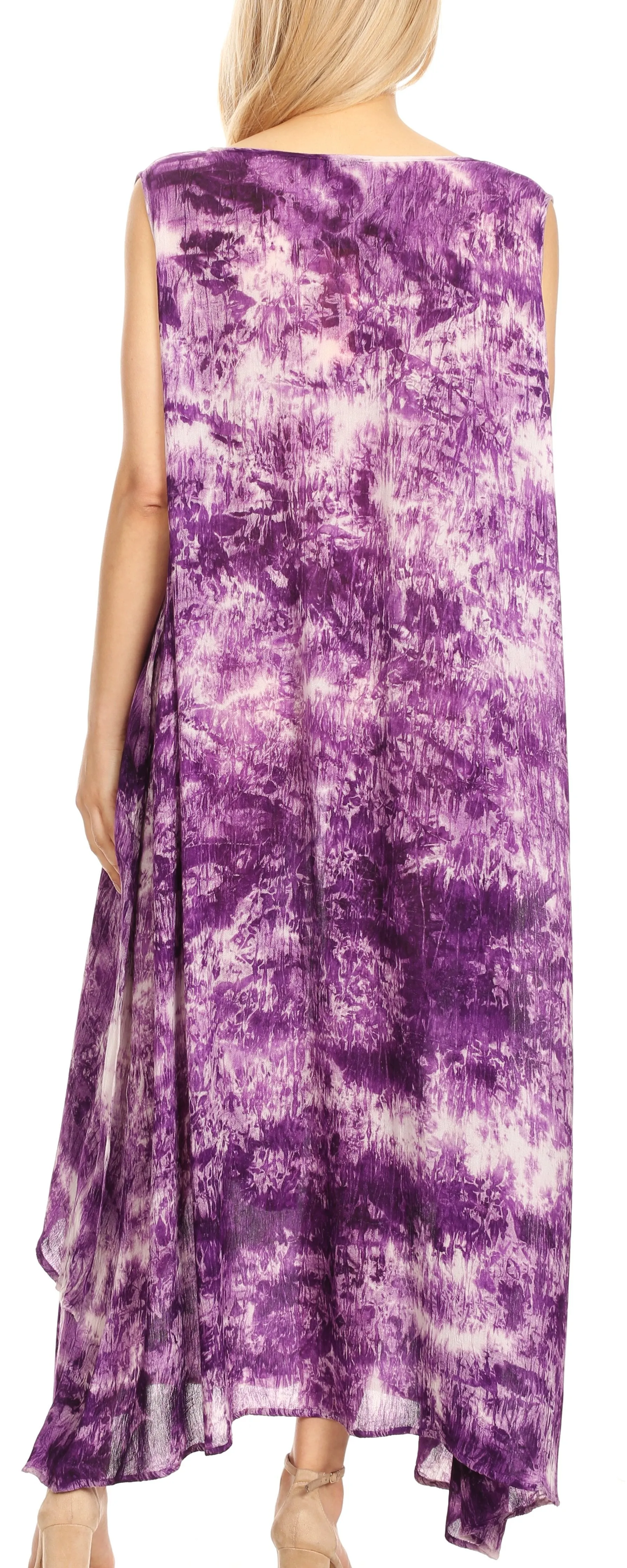 Sakkas Arisa Women's Maxi Casual Tie Dye Sleeveless Layered Cover up Tank Dress