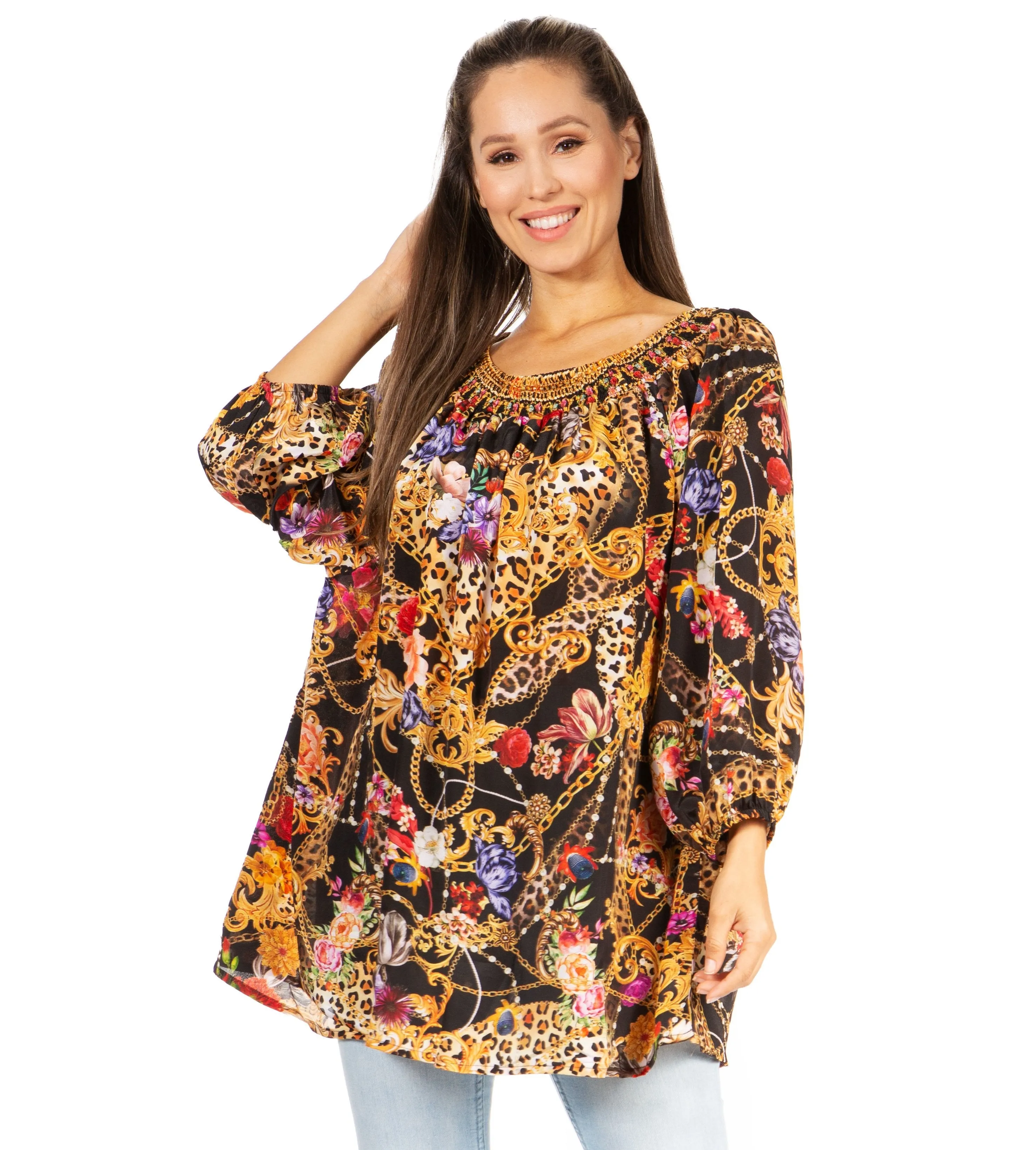 Sakkas Darsy Women's Floral Print Top - Pirate Boho Style