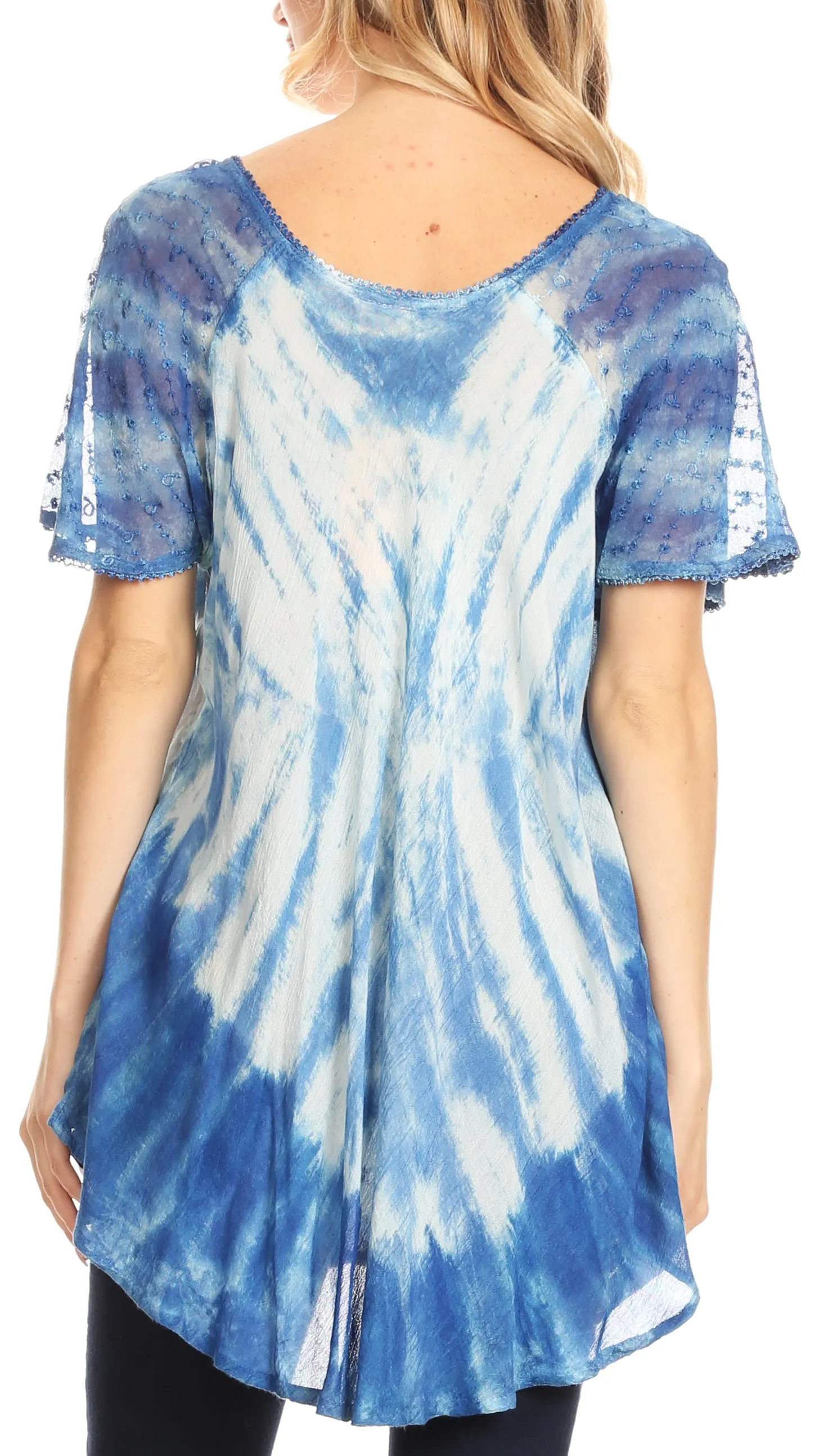 Sakkas Donna Women's Casual Lace Short Sleeve Tie Dye Corset Loose Top Blouse