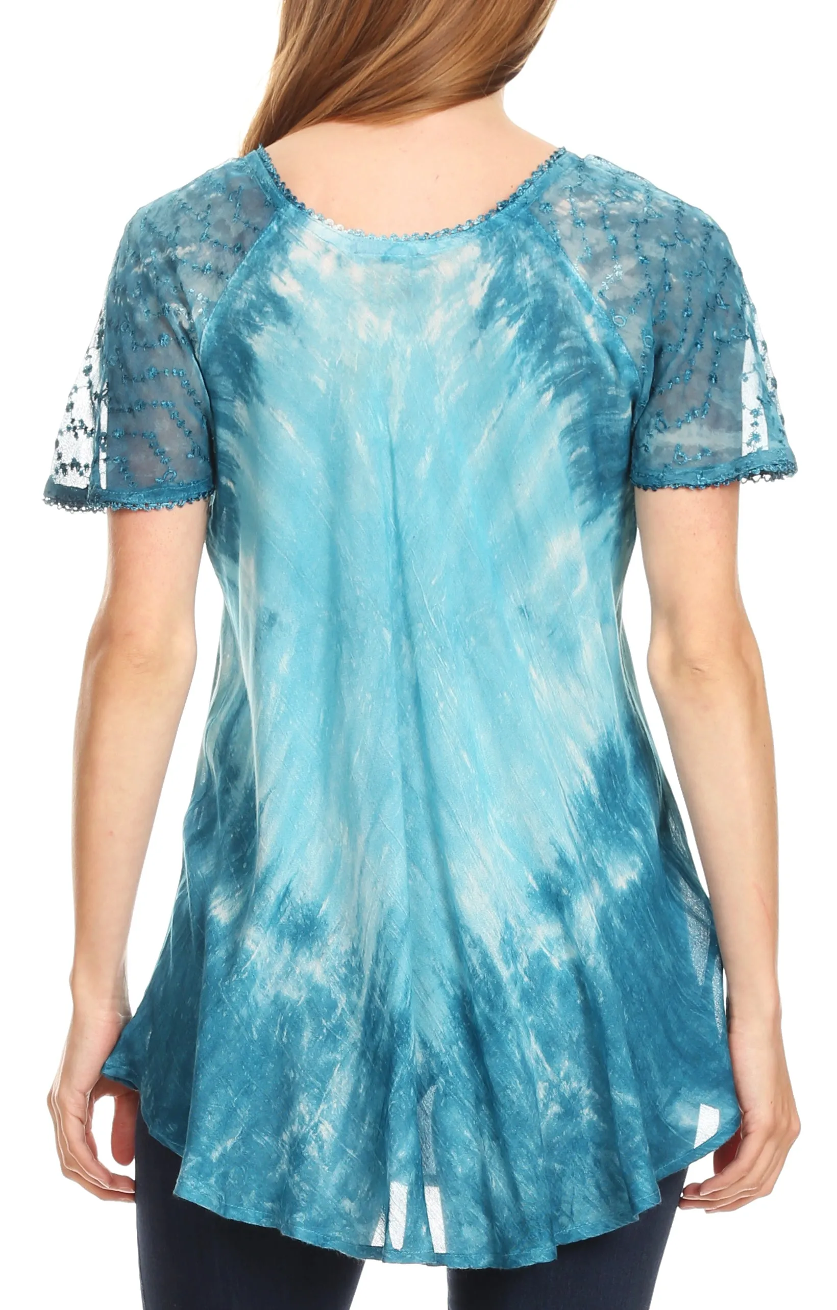 Sakkas Donna Women's Casual Lace Short Sleeve Tie Dye Corset Loose Top Blouse