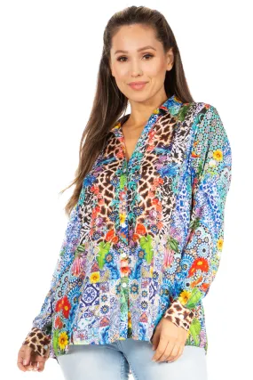 Sakkas Iriss Women's Floral Casual Long Sleeve Boho Summer Blouse