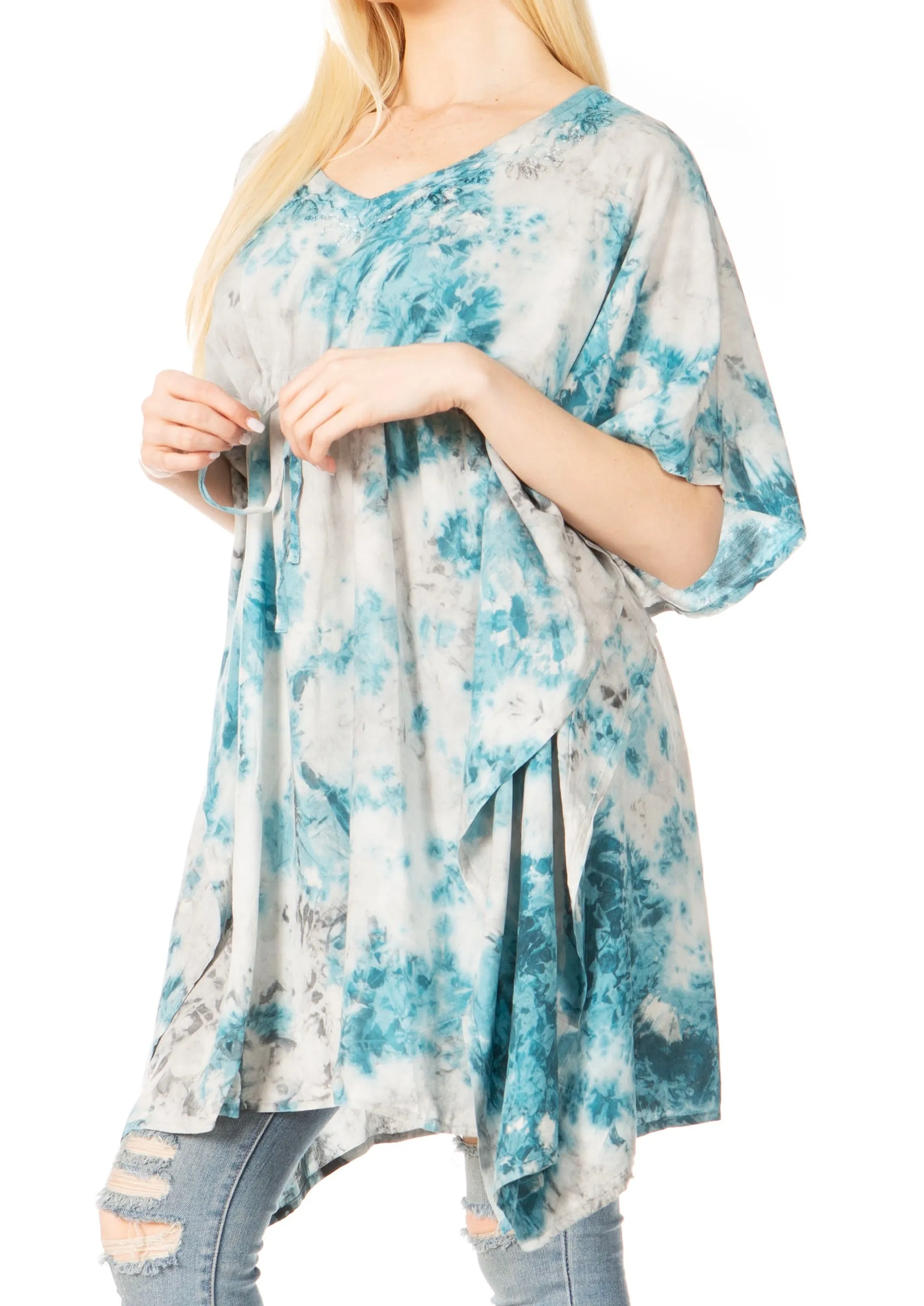 Sakkas Marcy Women's V-neck Caftan Top Tunic Dress - Perfect for Summer Boho Style & Swinging Coverup