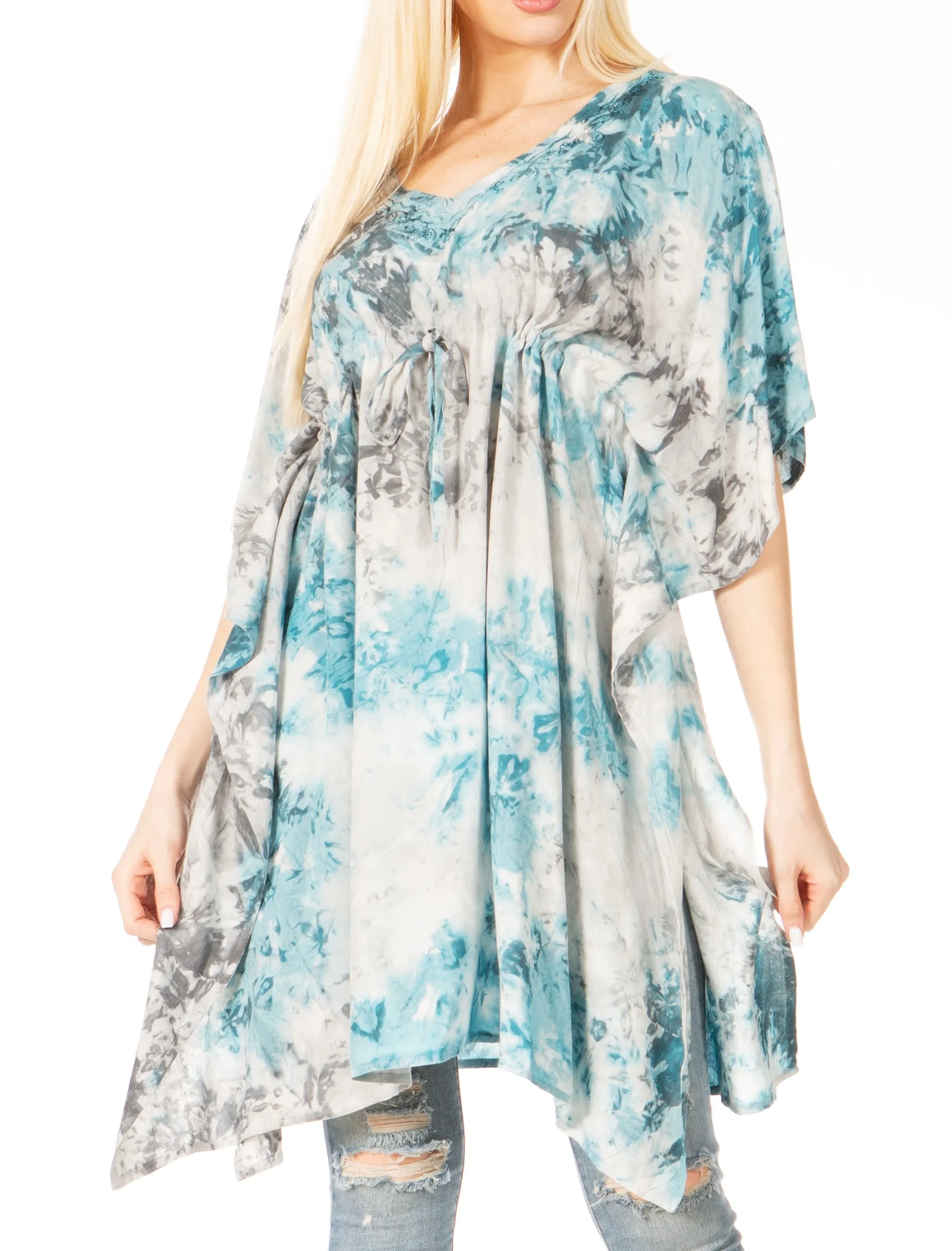 Sakkas Marcy Women's V-neck Caftan Top Tunic Dress - Perfect for Summer Boho Style & Swinging Coverup