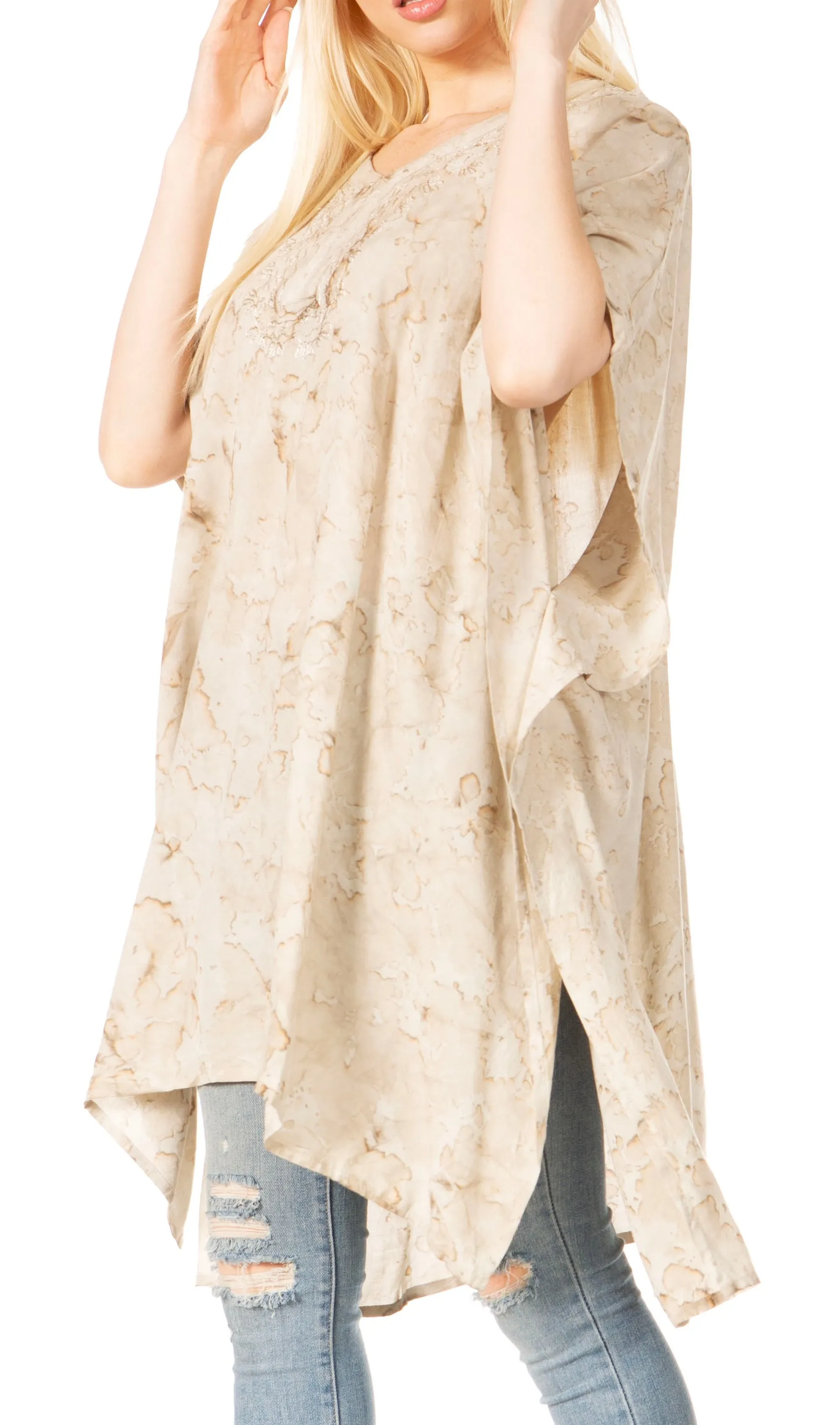 Sakkas Marcy Women's V-neck Caftan Top Tunic Dress - Perfect for Summer Boho Style & Swinging Coverup